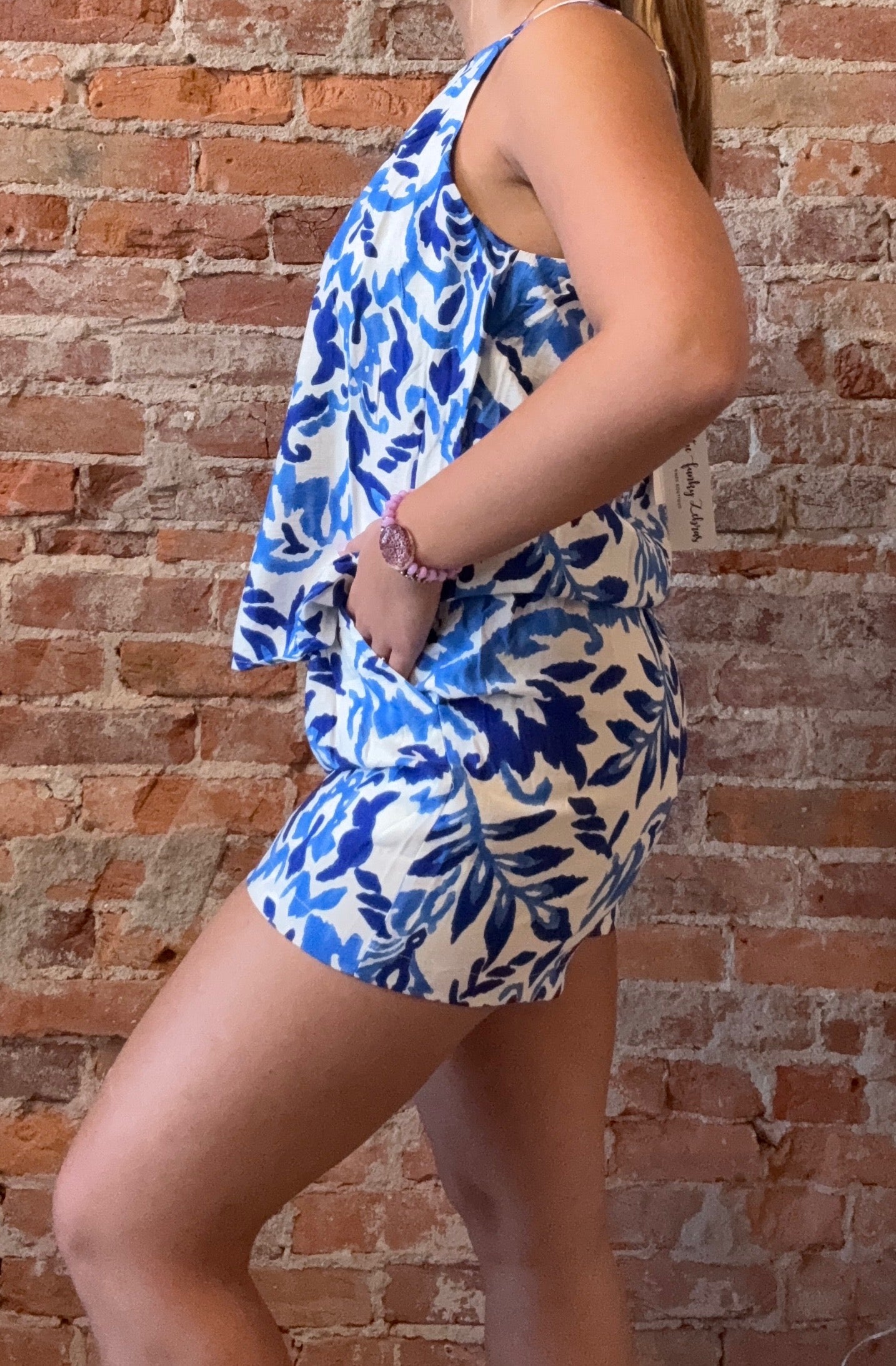 Marlee Blue Printed Cami-Tank Tops-Molly Bracken-The Funky Zebra Ames, Women's Fashion Boutique in Ames, Iowa