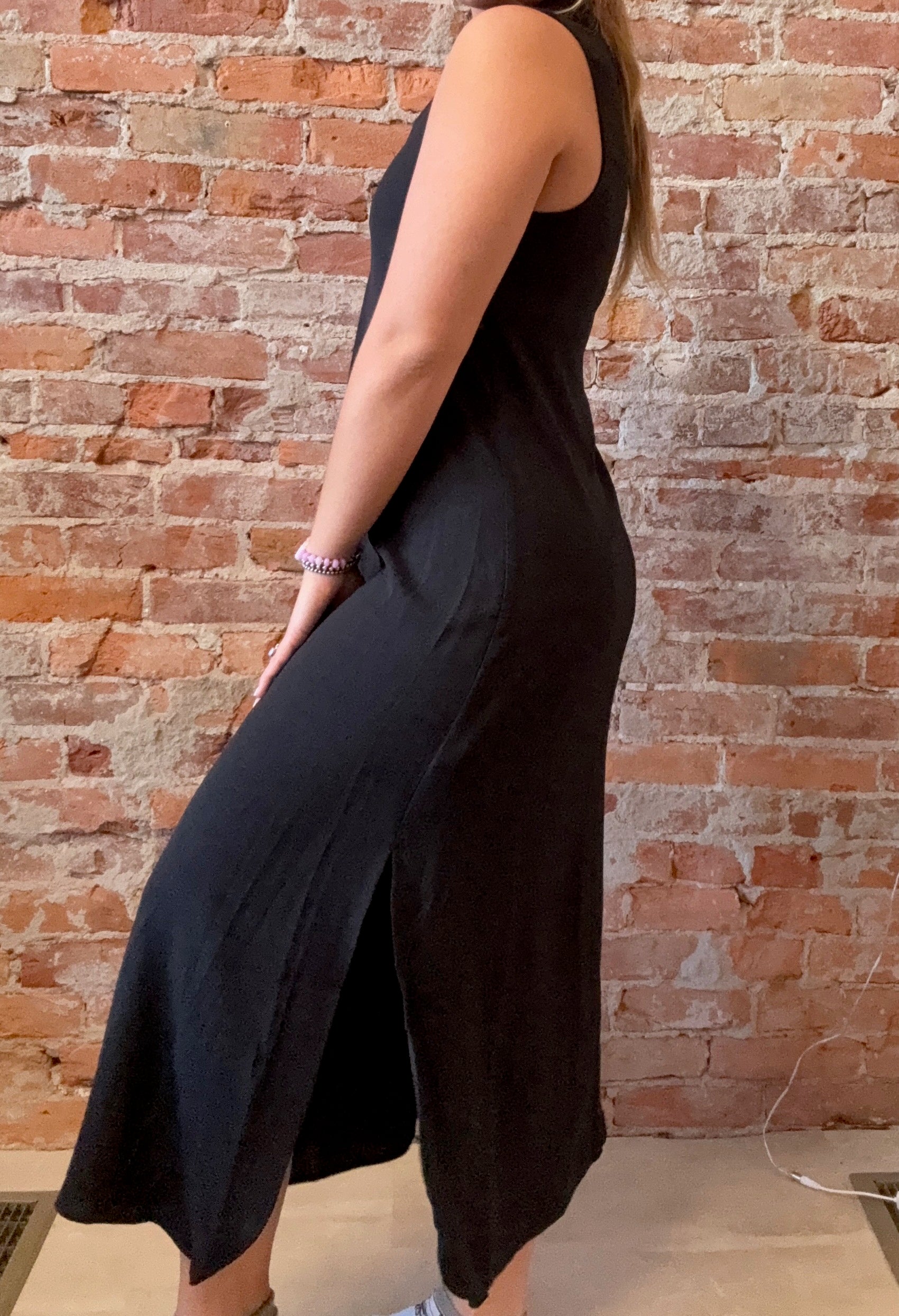 Laurel Black Sleeveless V-Neck Dress-Dresses-Molly Bracken-The Funky Zebra Ames, Women's Fashion Boutique in Ames, Iowa