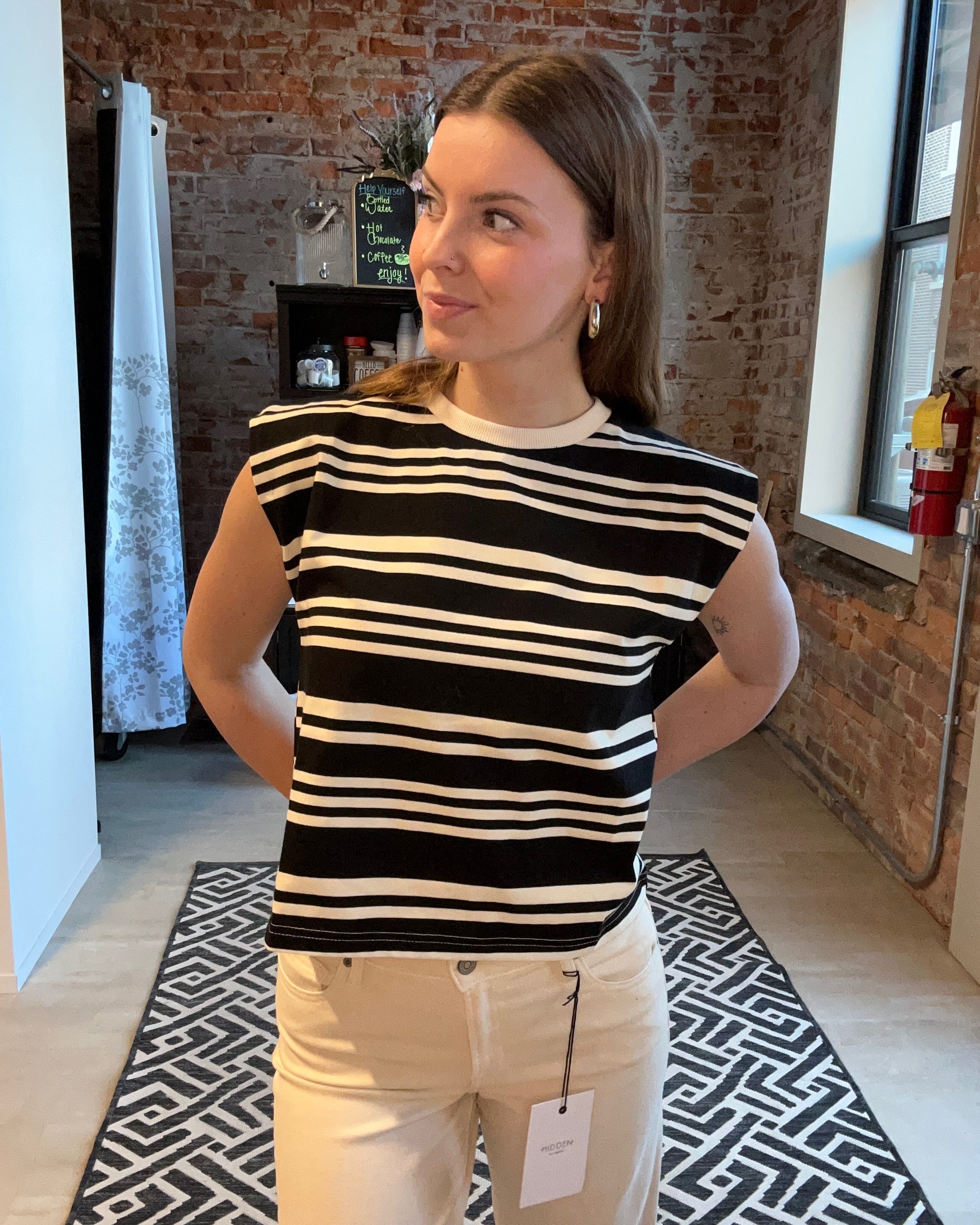 Sarah Black & White Striped Top-Short Sleeves-Miou Muse-The Funky Zebra Ames, Women's Fashion Boutique in Ames, Iowa