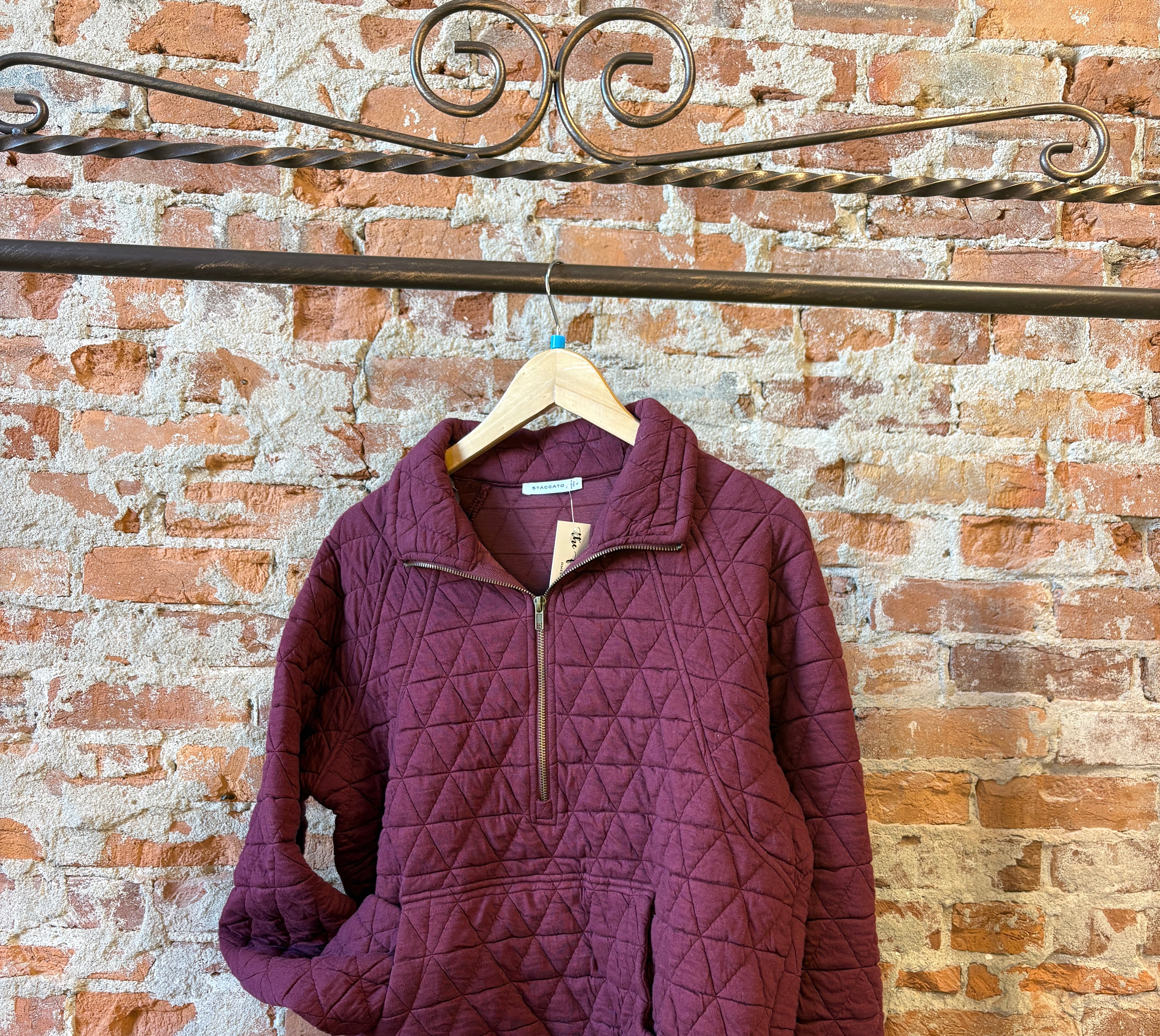 Hattie Half Zip Sweatshirt-apparel-Staccato-The Funky Zebra Ames, Women's Fashion Boutique in Ames, Iowa