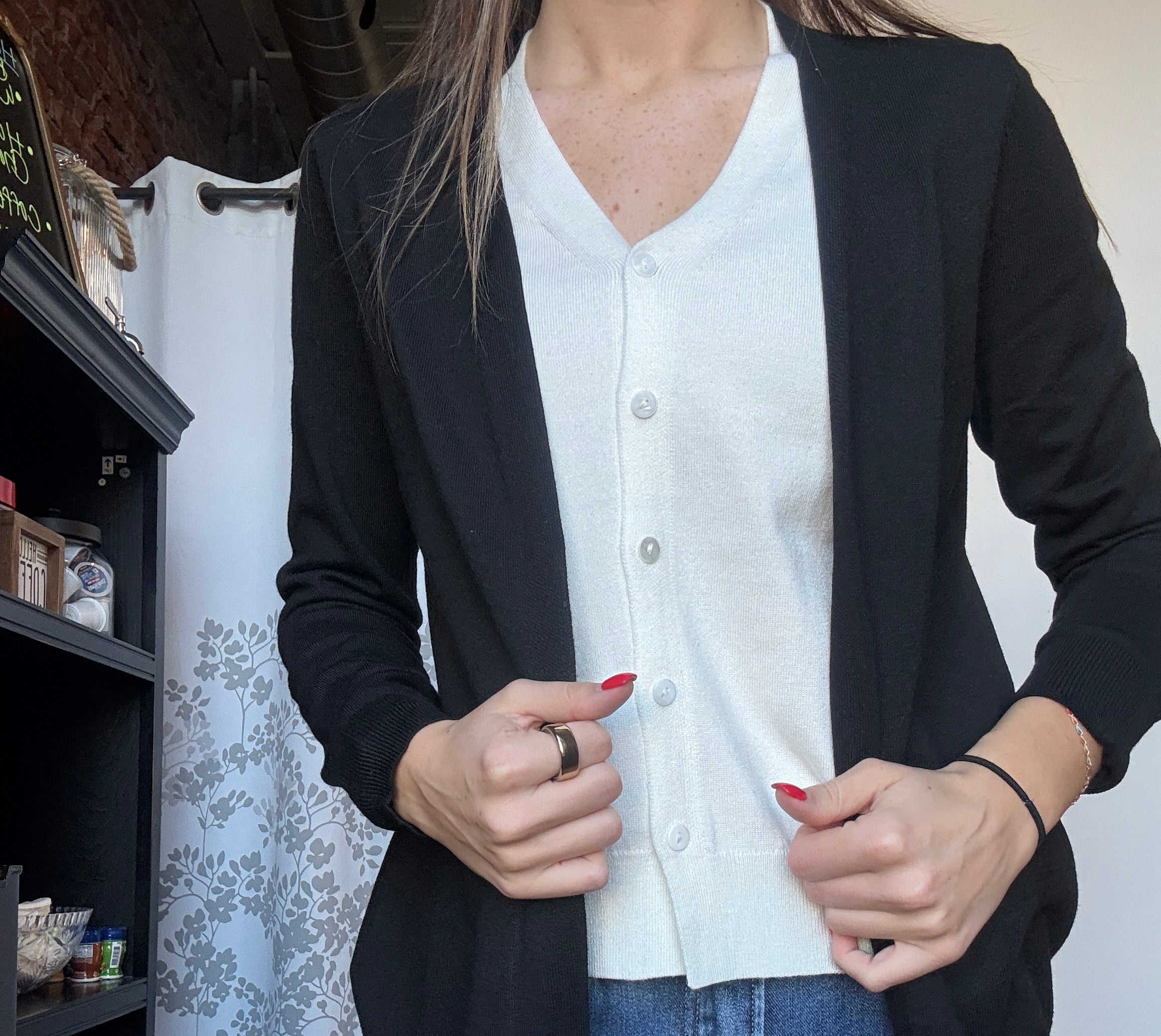 Ada Black Two-for V-neck Sweater Cardigan-Outerwear-Staccato-The Funky Zebra Ames, Women's Fashion Boutique in Ames, Iowa