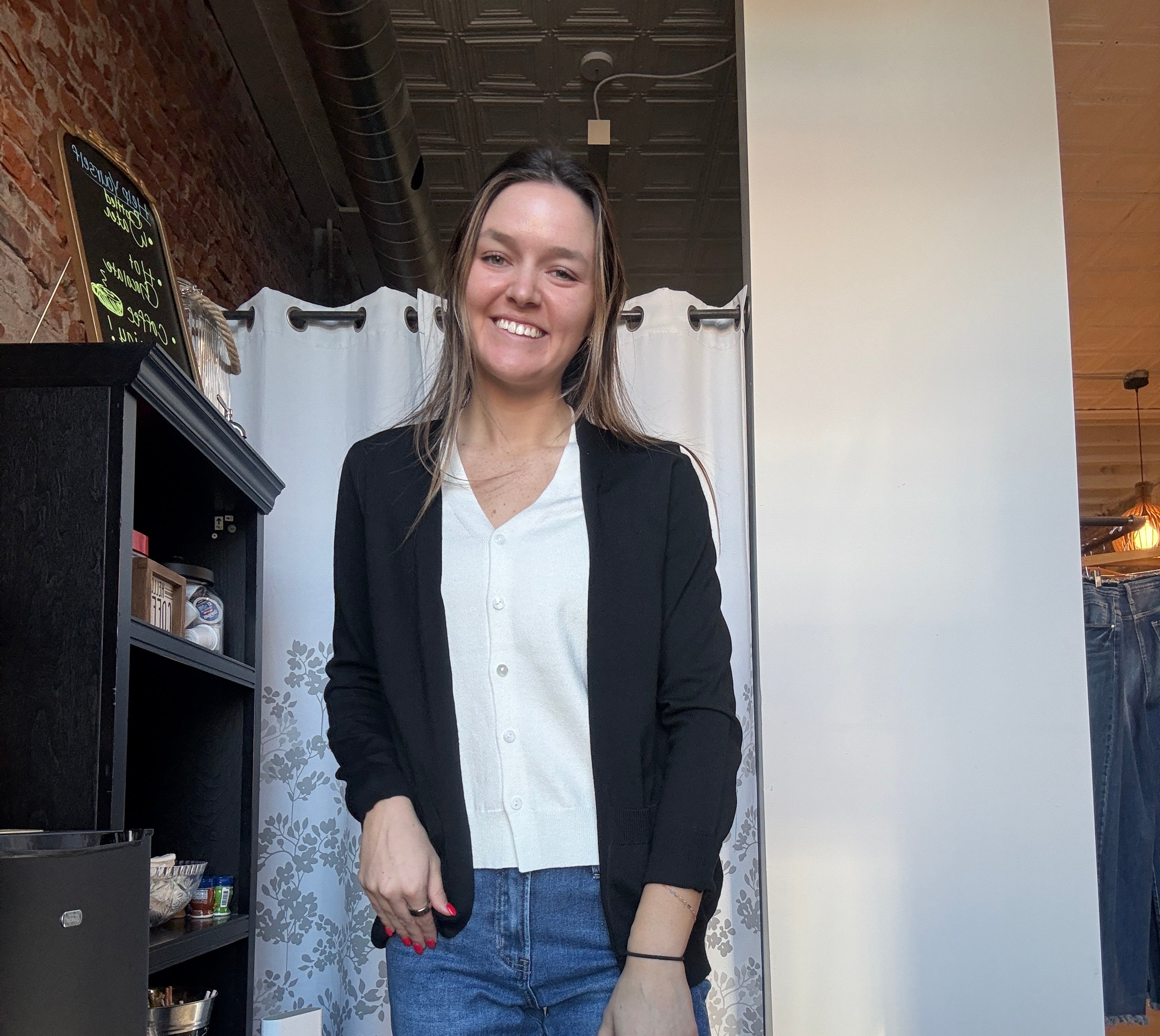 Ada Black Two-for V-neck Sweater Cardigan-Outerwear-Staccato-The Funky Zebra Ames, Women's Fashion Boutique in Ames, Iowa