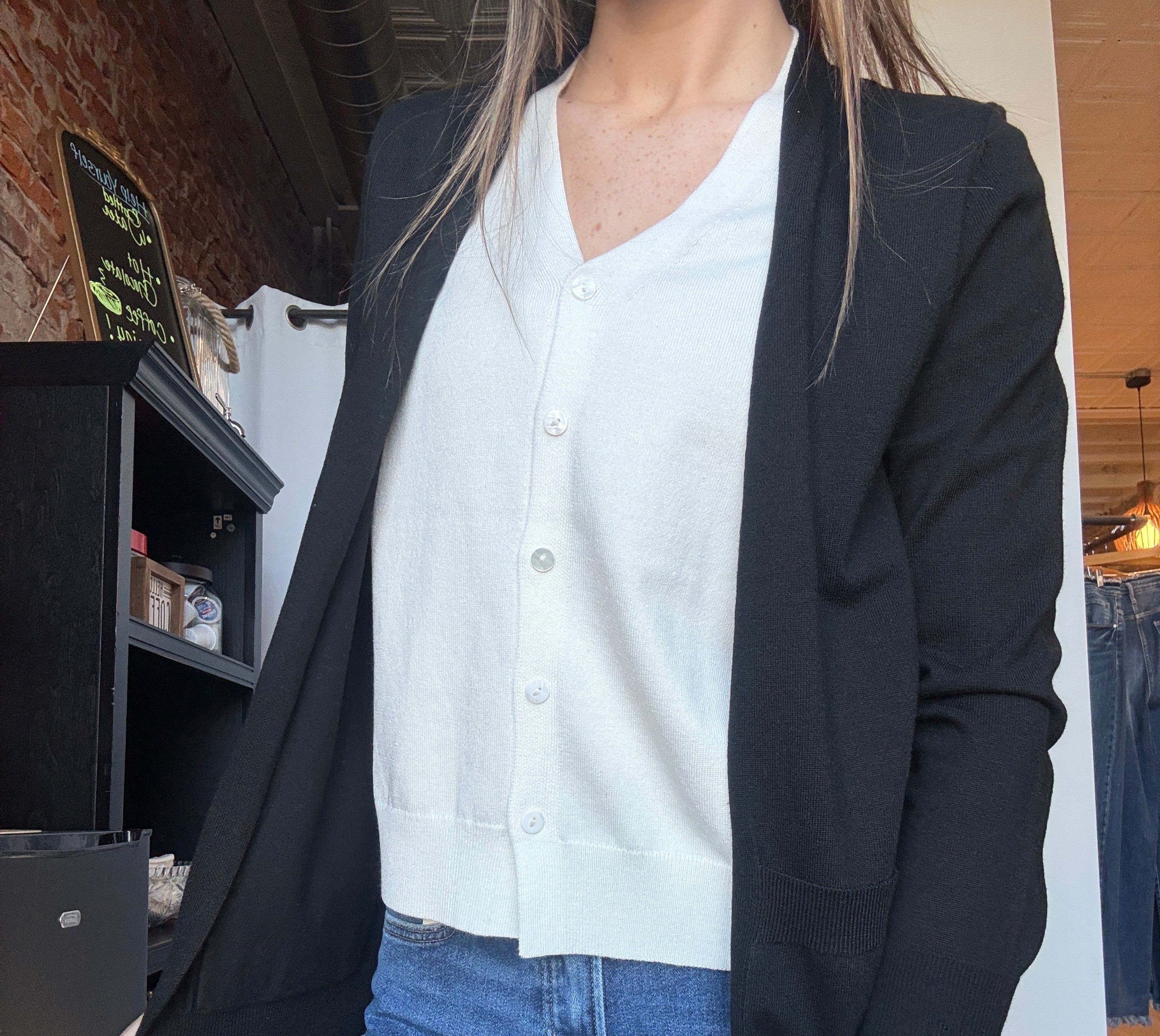 Ada Black Two-for V-neck Sweater Cardigan-Outerwear-Staccato-The Funky Zebra Ames, Women's Fashion Boutique in Ames, Iowa