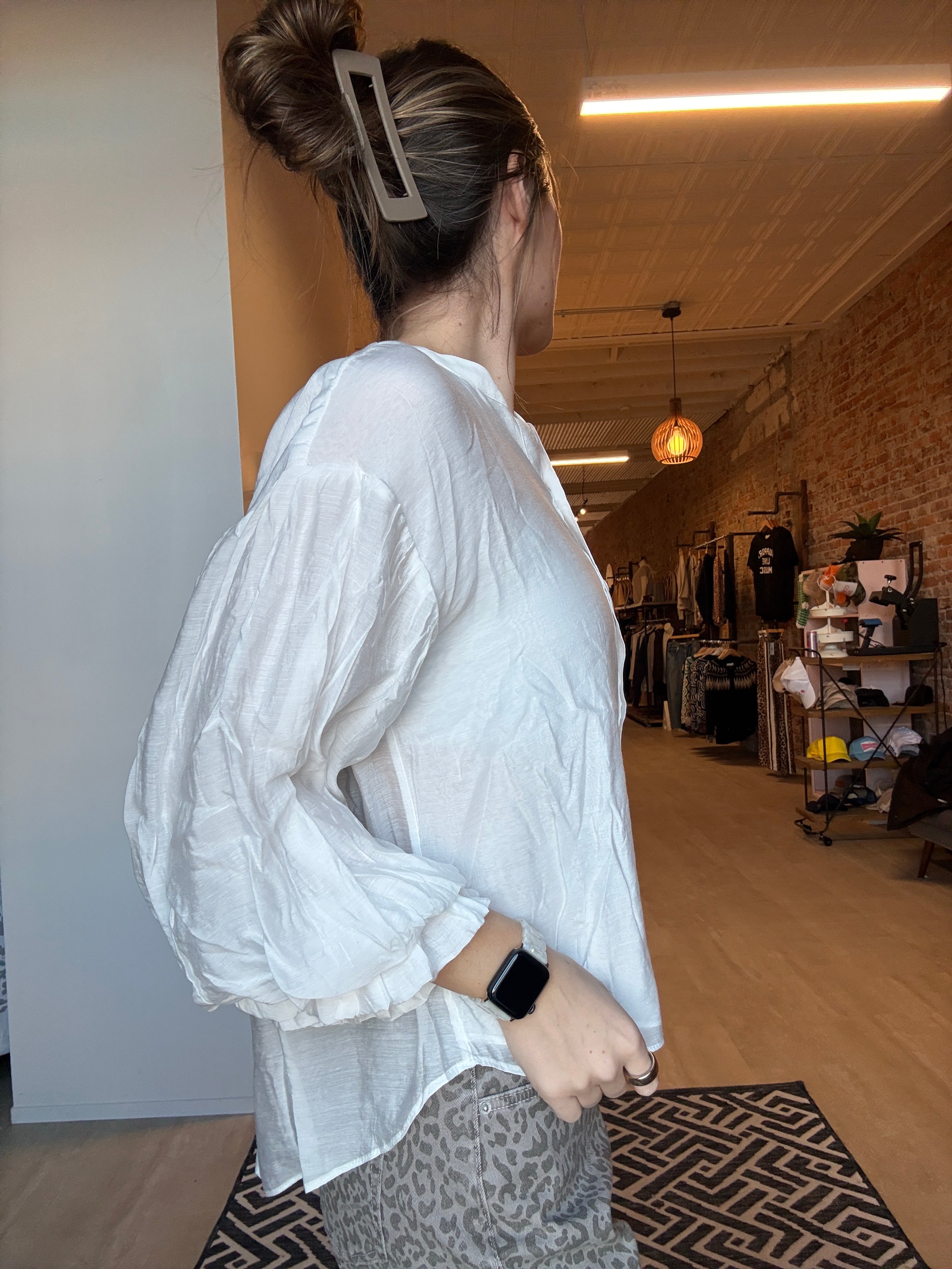 Shiloh White Puff Sleeve Top-Short Sleeves-fate-The Funky Zebra Ames, Women's Fashion Boutique in Ames, Iowa