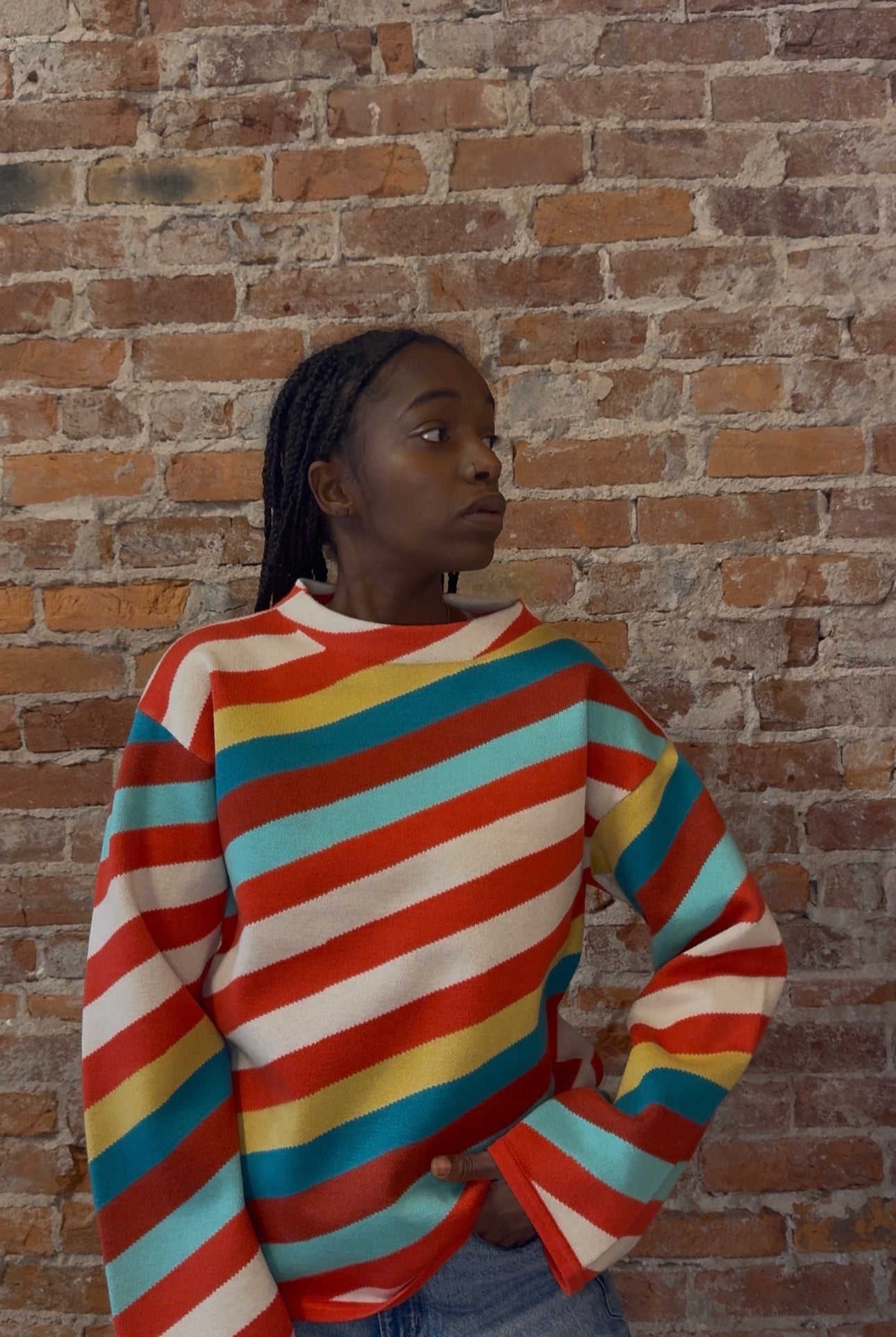 Sassy Striped Funnel Neck-Sweaters-APNY-The Funky Zebra Ames, Women's Fashion Boutique in Ames, Iowa