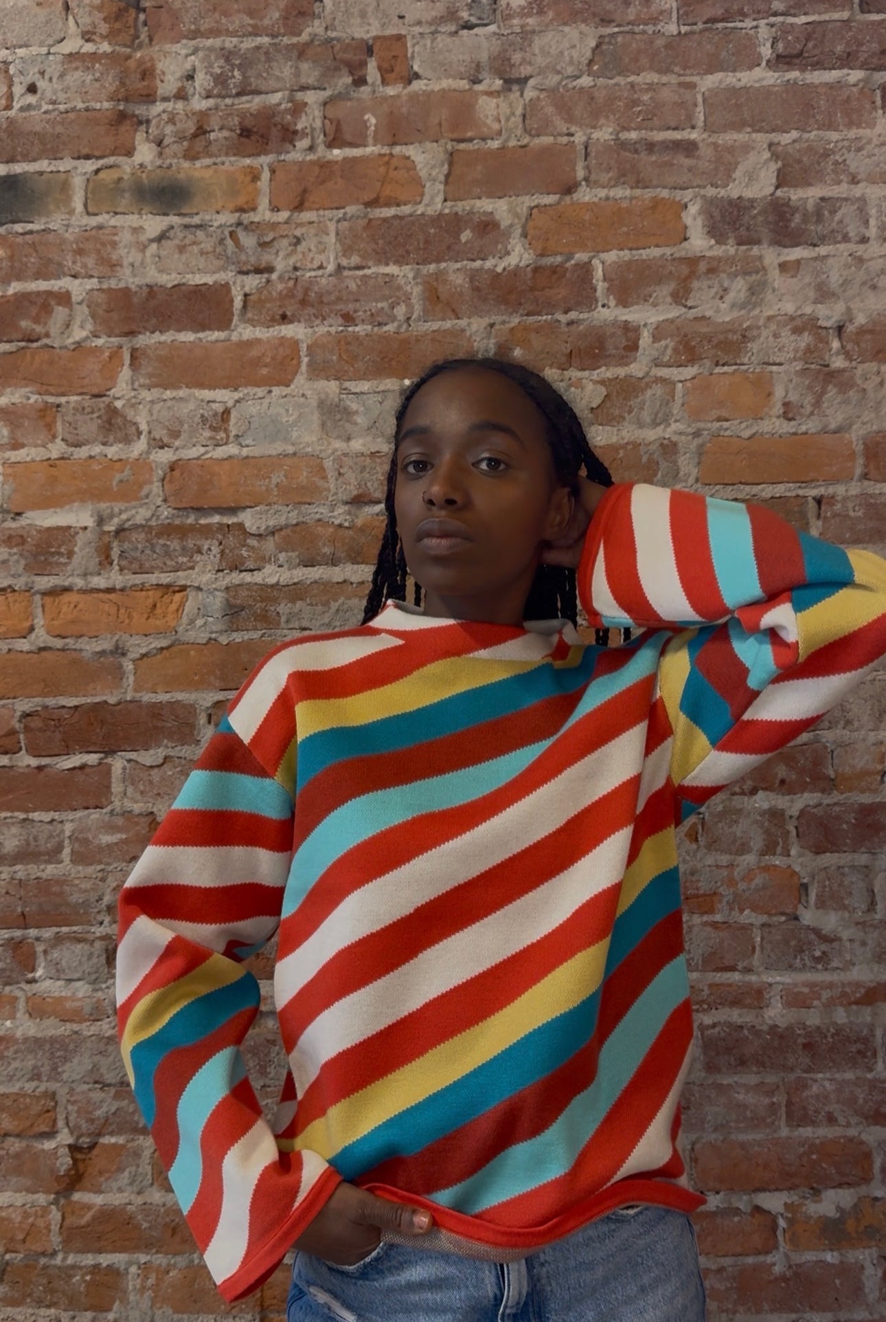 Sassy Striped Funnel Neck-Sweaters-APNY-The Funky Zebra Ames, Women's Fashion Boutique in Ames, Iowa