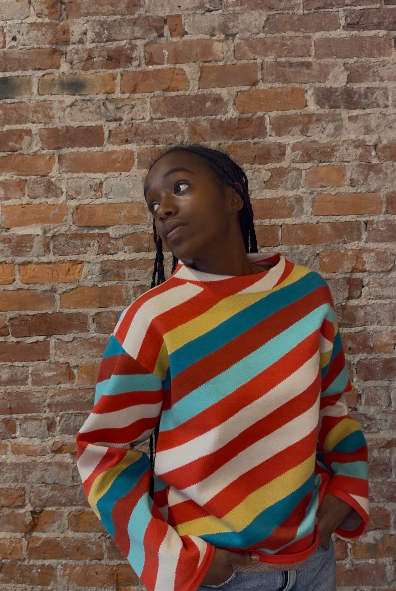 Sassy Striped Funnel Neck-Sweaters-APNY-The Funky Zebra Ames, Women's Fashion Boutique in Ames, Iowa