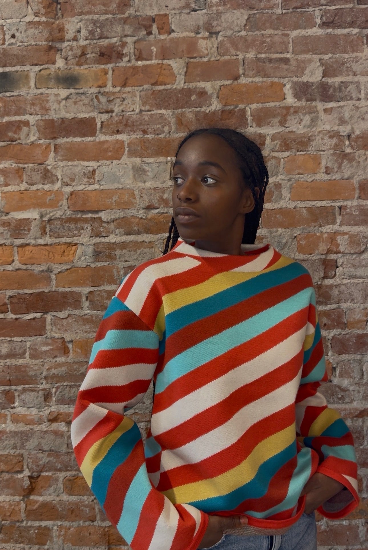 Sassy Striped Funnel Neck-Sweaters-APNY-The Funky Zebra Ames, Women's Fashion Boutique in Ames, Iowa