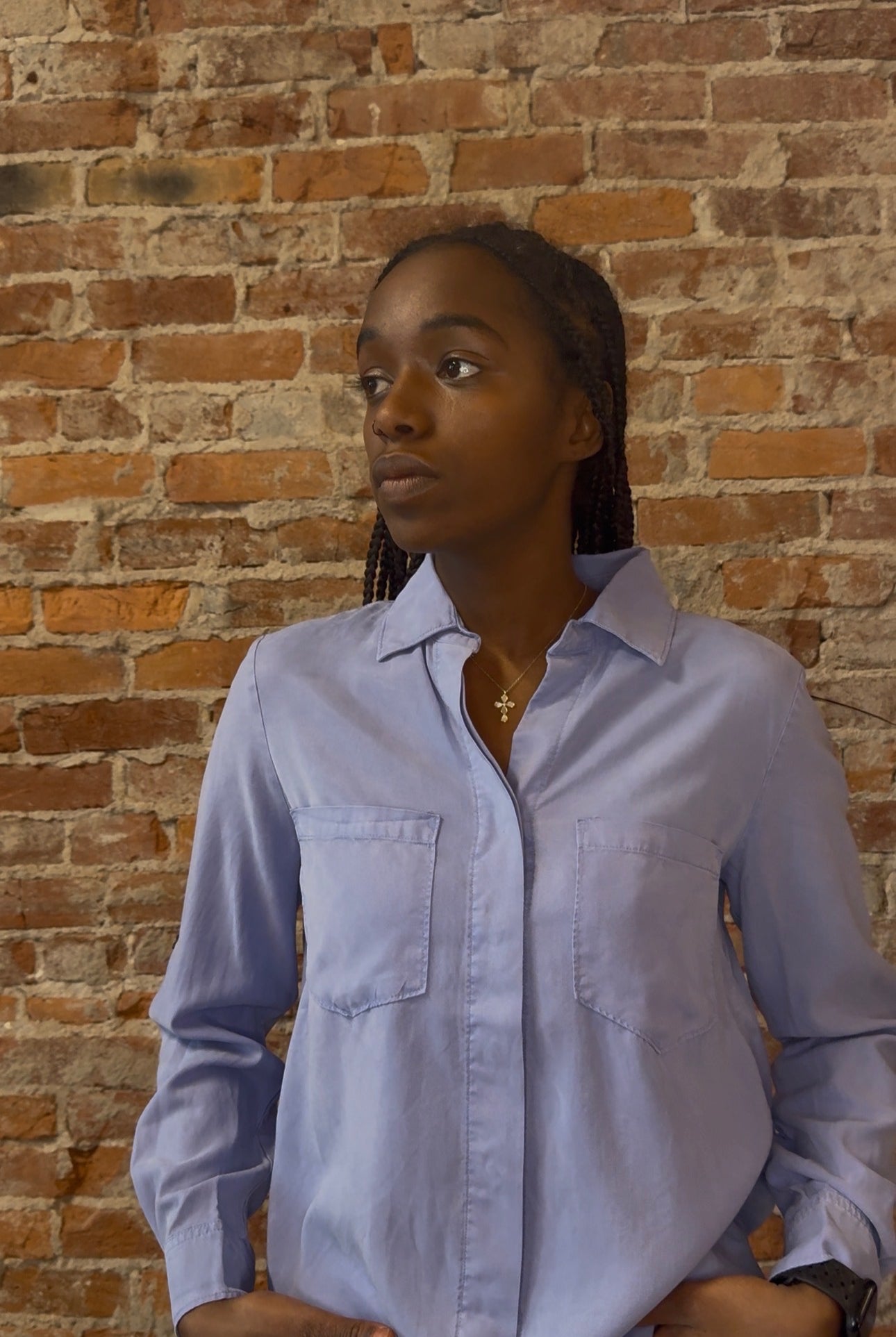 Sarah Cuffed Sleeve Shirt-Long Sleeves-Be Cool-The Funky Zebra Ames, Women's Fashion Boutique in Ames, Iowa