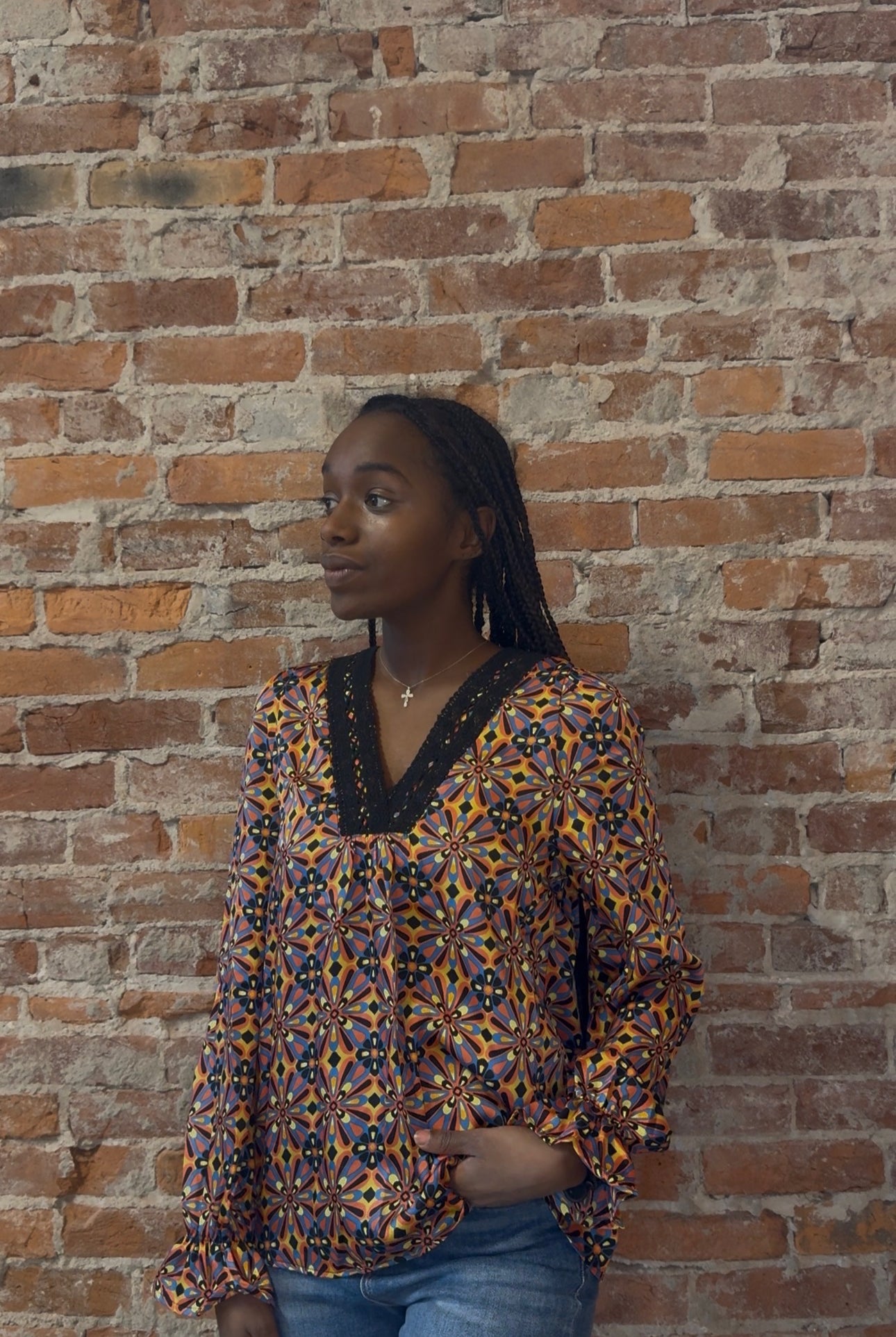 Lucy Lace Trim Blouse-Long Sleeves-The Funky Zebra Ames-The Funky Zebra Ames, Women's Fashion Boutique in Ames, Iowa
