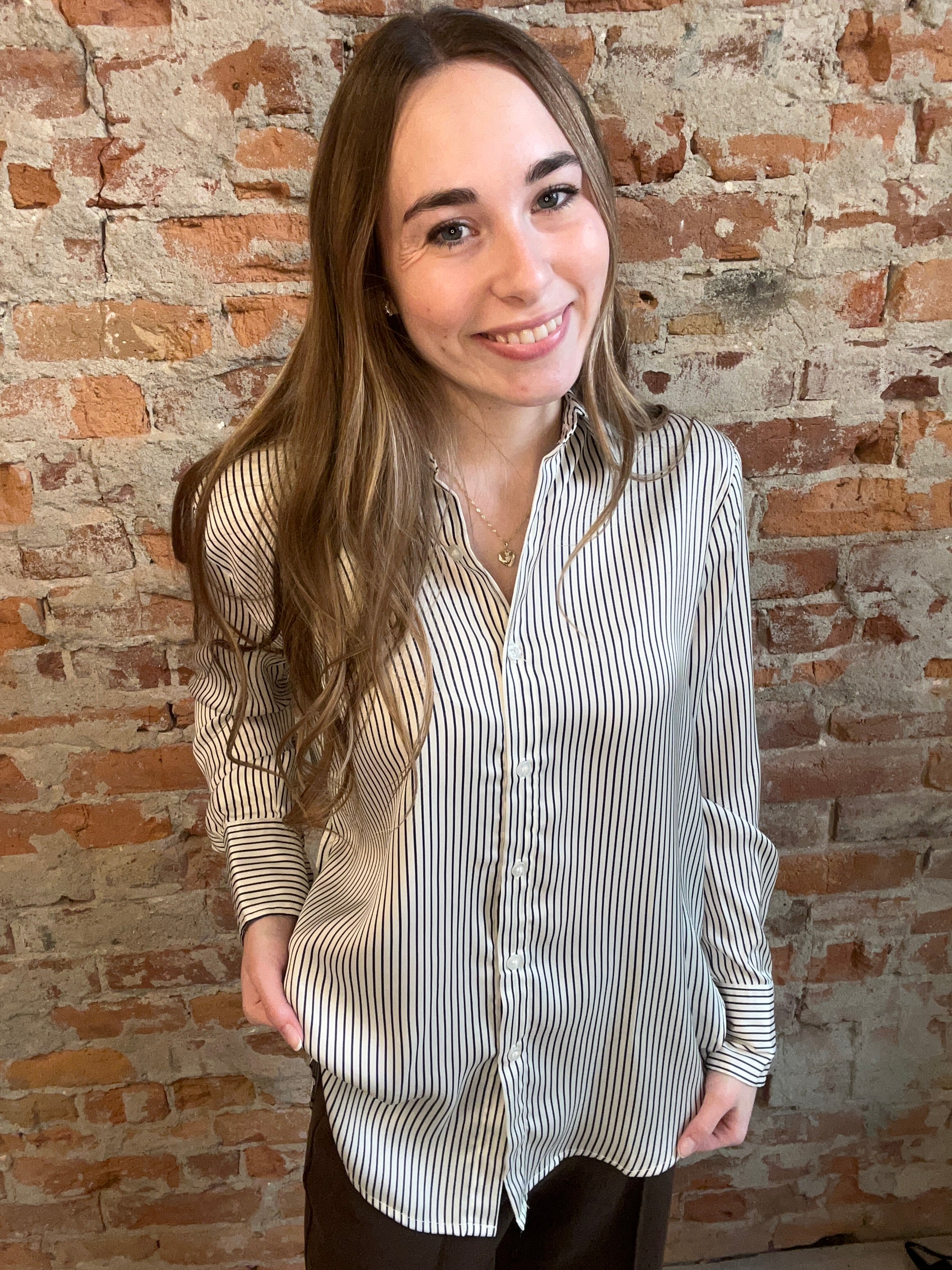 Kristy Blouse-Long Sleeves-Blu Pepper-The Funky Zebra Ames, Women's Fashion Boutique in Ames, Iowa