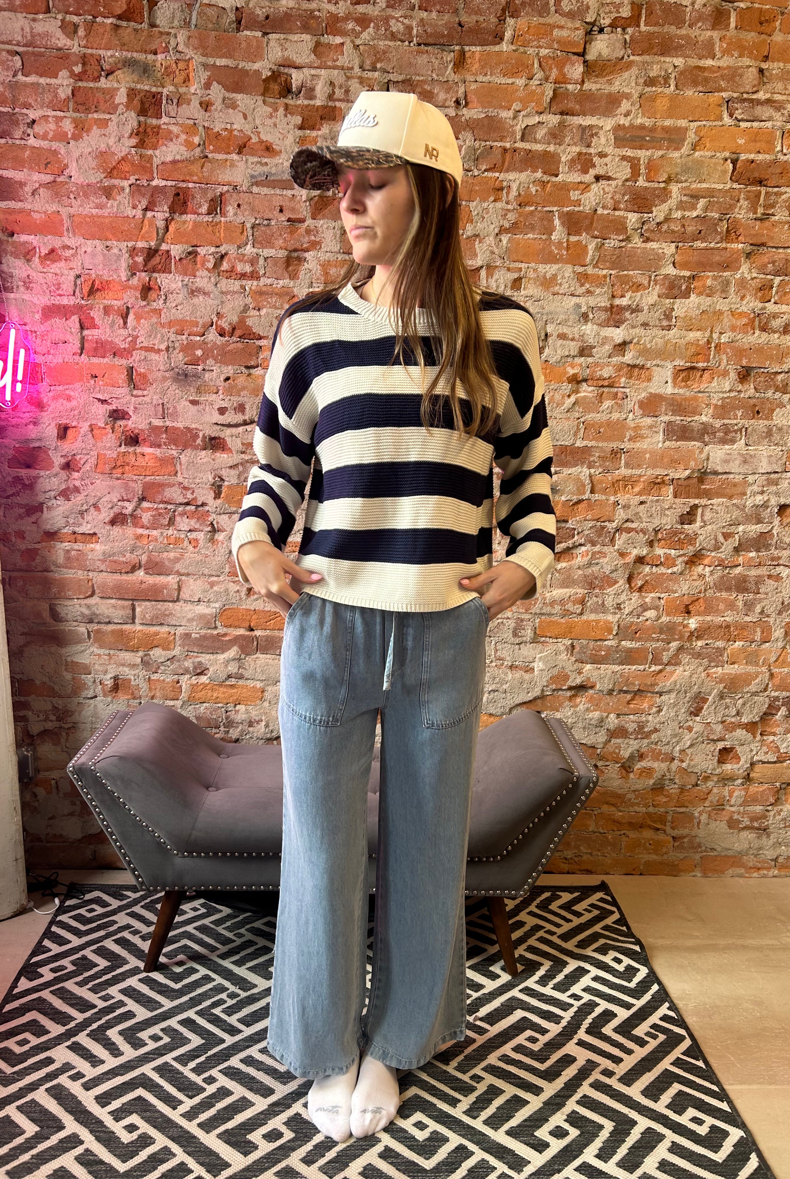 Heather Striped Pullover Sweater-Long Sleeves-Cozy Co-The Funky Zebra Ames, Women's Fashion Boutique in Ames, Iowa