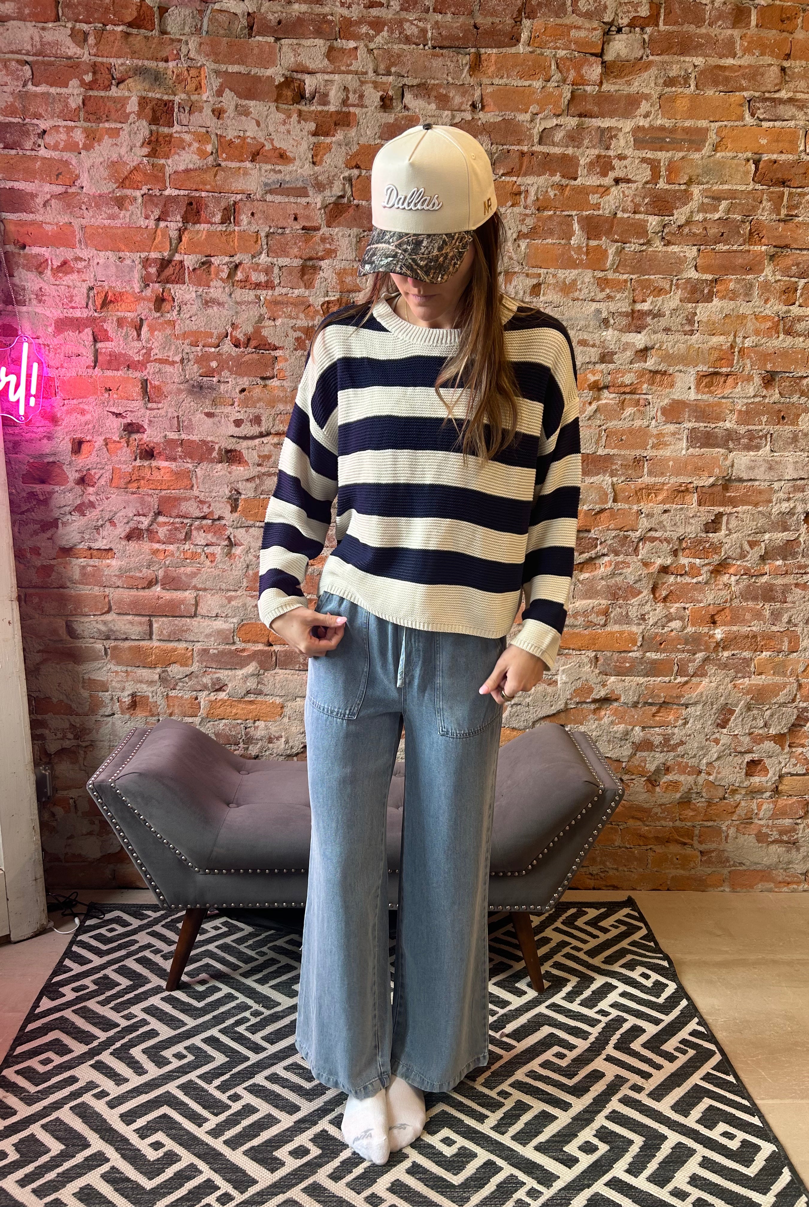 Heather Striped Pullover Sweater-Long Sleeves-Cozy Co-The Funky Zebra Ames, Women's Fashion Boutique in Ames, Iowa