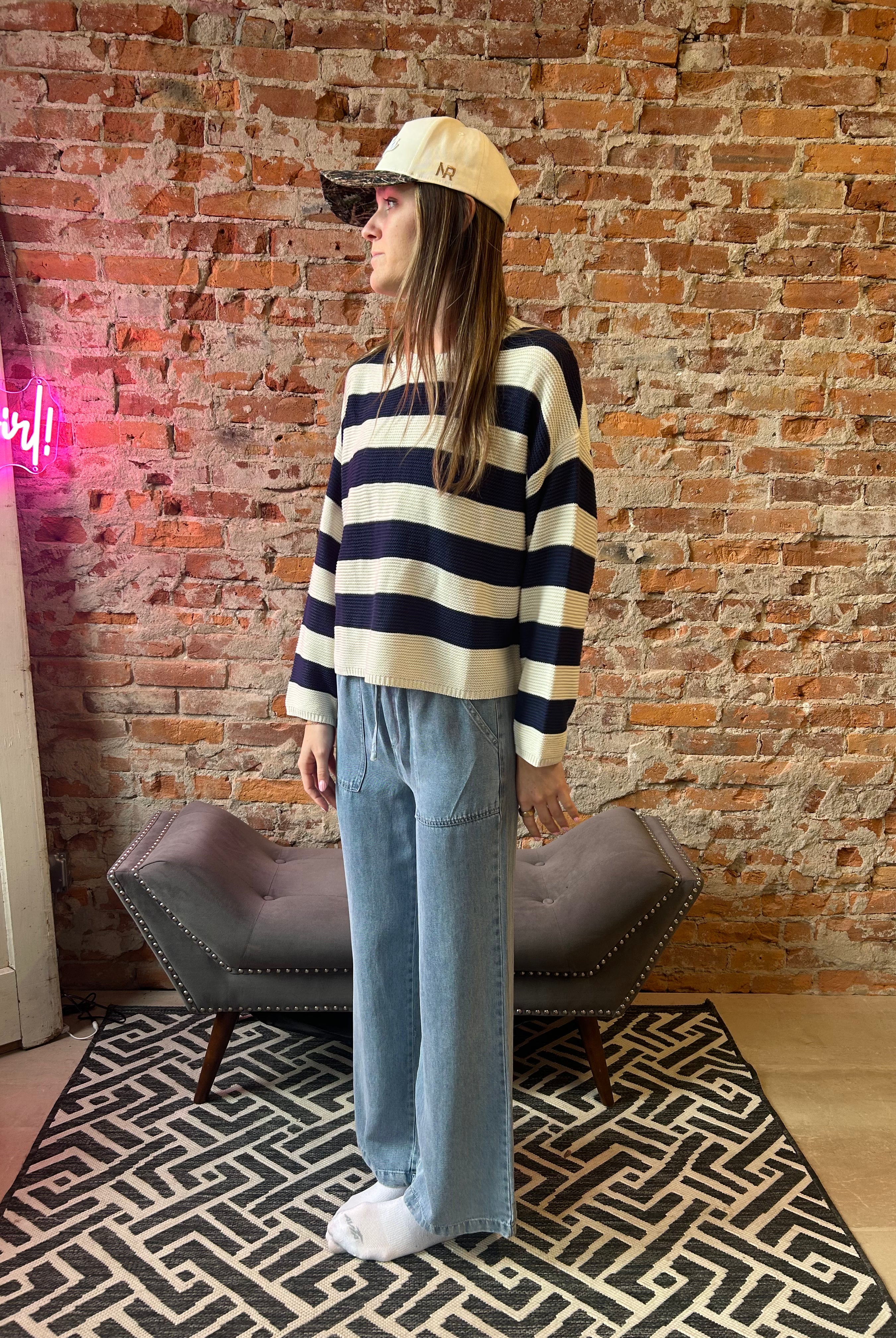 Heather Striped Pullover Sweater-Long Sleeves-Cozy Co-The Funky Zebra Ames, Women's Fashion Boutique in Ames, Iowa