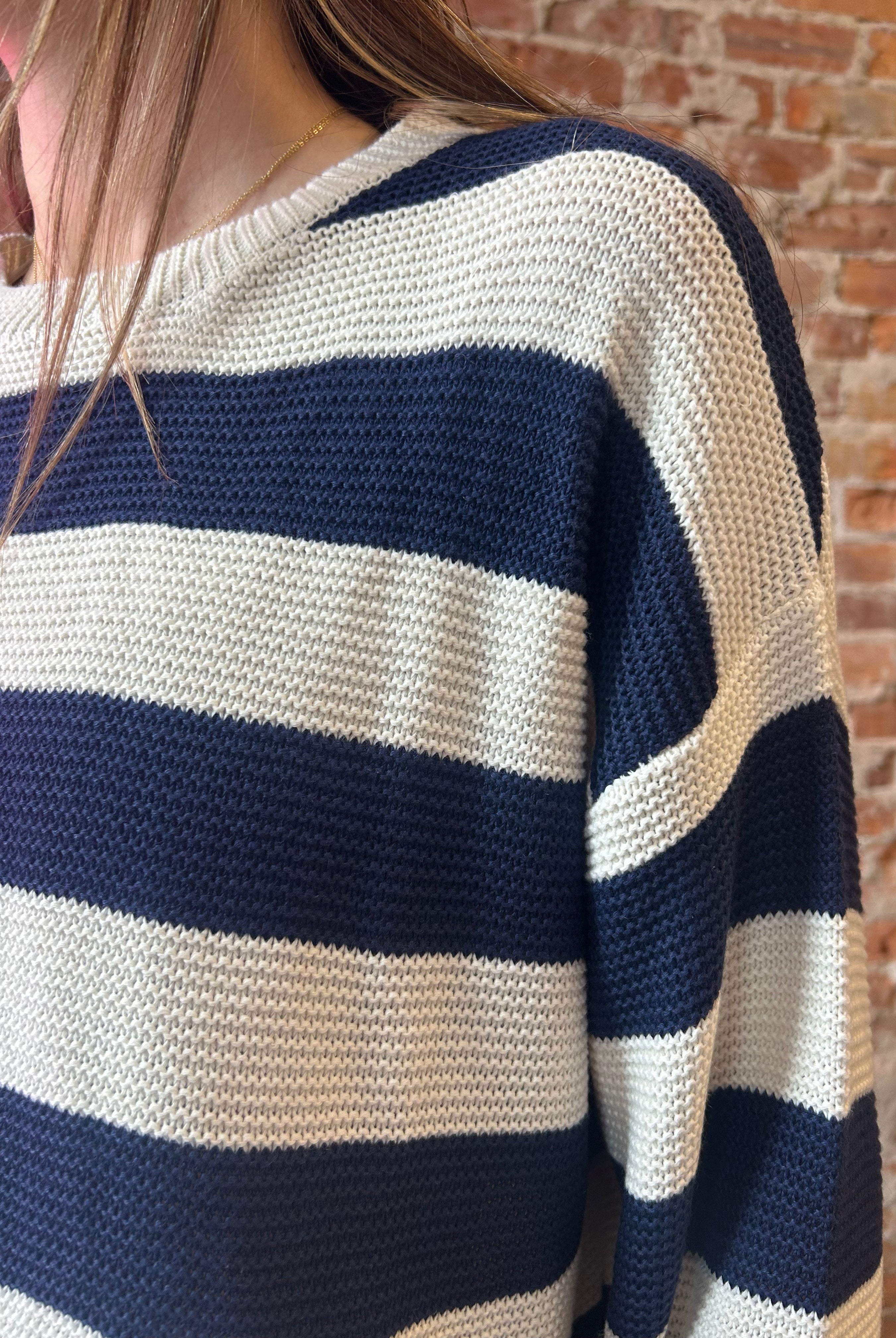 Heather Striped Pullover Sweater-Long Sleeves-Cozy Co-The Funky Zebra Ames, Women's Fashion Boutique in Ames, Iowa