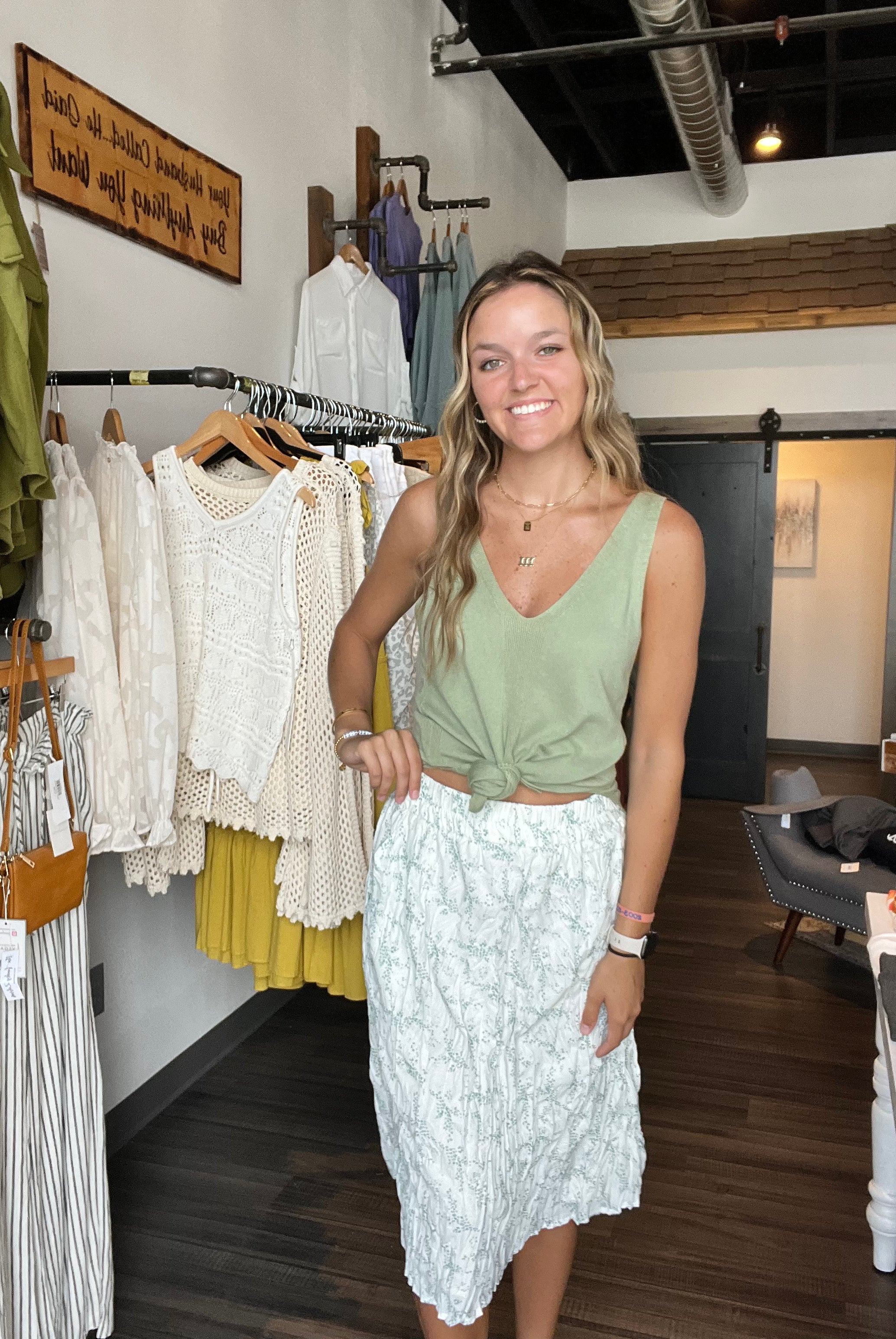 MN Pleated MIDI Skirt-Green-Skirts-The Funky Zebra Ames-The Funky Zebra Ames, Women's Fashion Boutique in Ames, Iowa