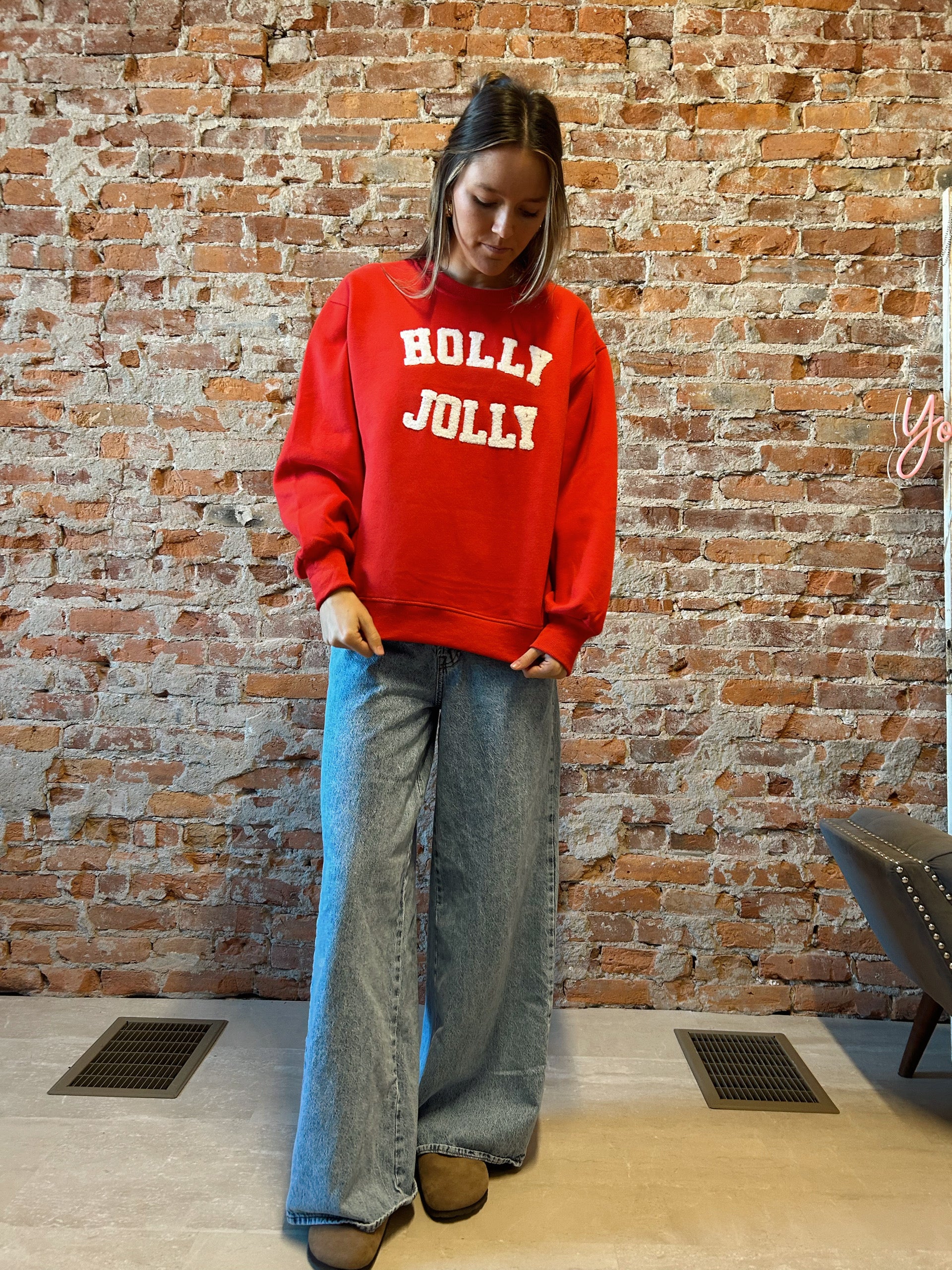 Holly Jolly Sweatshirt-2 Colors!-Panache Accessories-The Funky Zebra Ames, Women's Fashion Boutique in Ames, Iowa