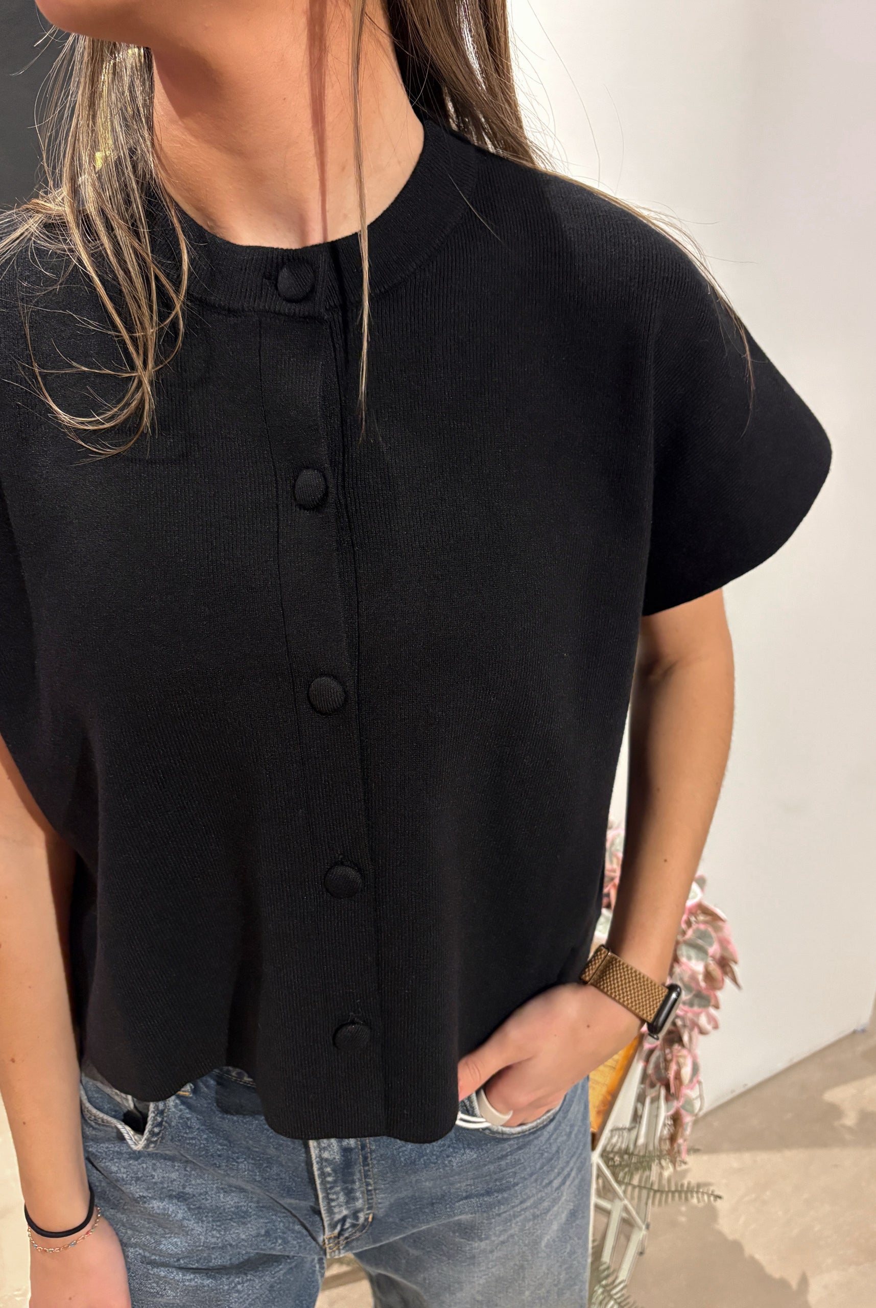 Mollie Button Down Cap Sleeve Top-Sweaters-Pinch-The Funky Zebra Ames, Women's Fashion Boutique in Ames, Iowa