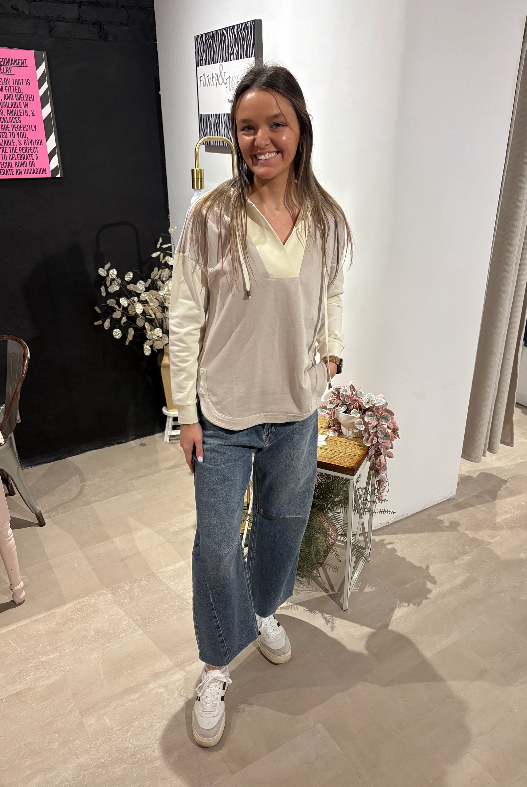 Sophie French Terry Color block Top-Sweatshirt-Doe and Rae-The Funky Zebra Ames, Women's Fashion Boutique in Ames, Iowa