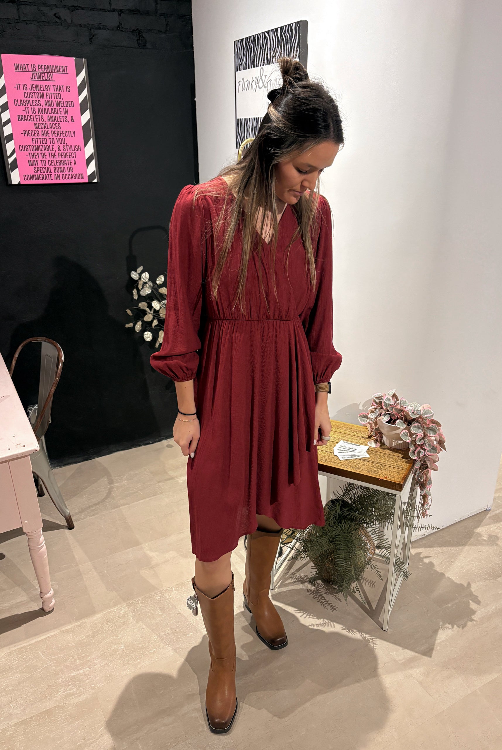 Surplice Long Sleeve Flare Hem Midi Dress-Dresses-Gilli-The Funky Zebra Ames, Women's Fashion Boutique in Ames, Iowa