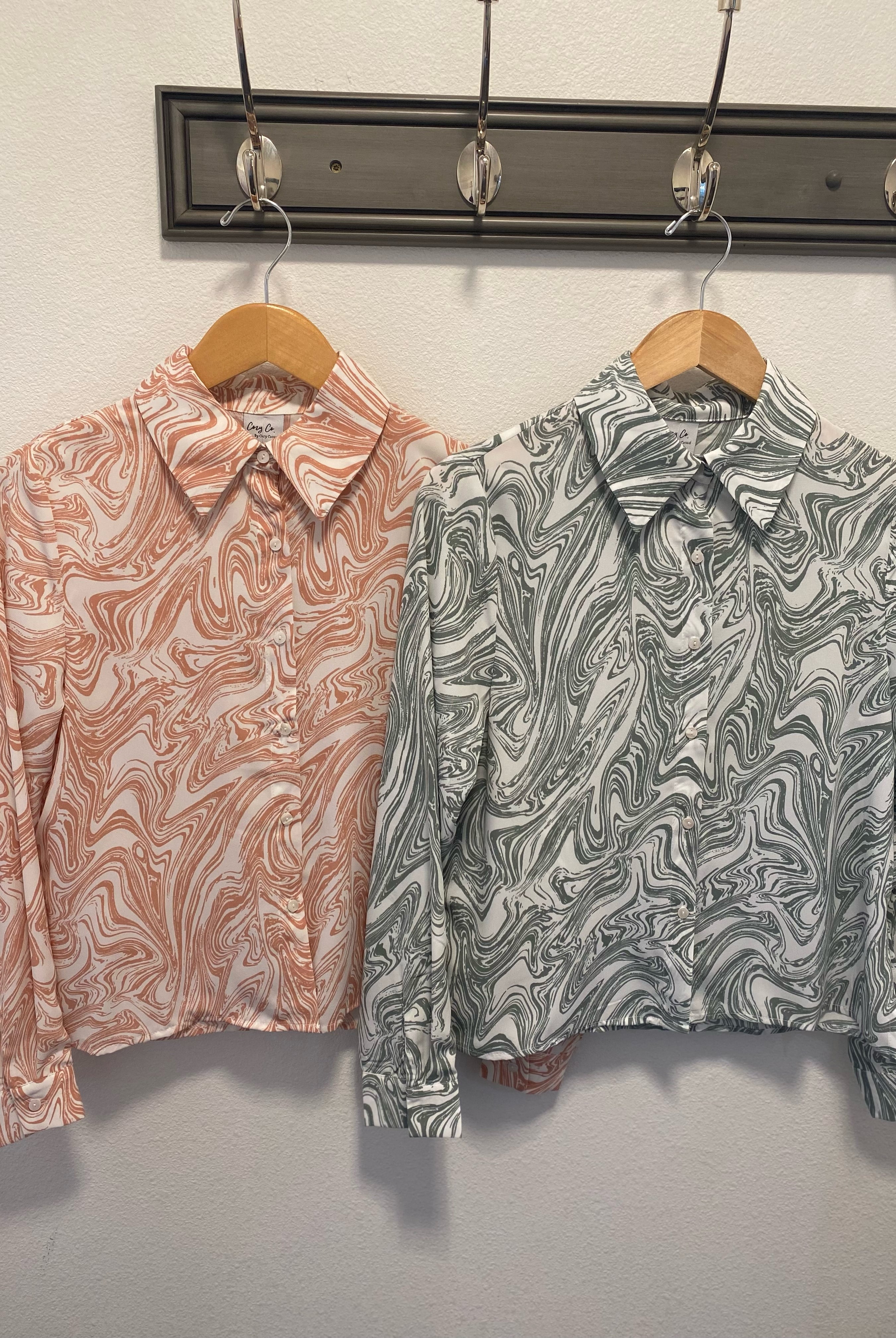 MN Marble Print Button Down-Sage-Long Sleeves-The Funky Zebra Ames-The Funky Zebra Ames, Women's Fashion Boutique in Ames, Iowa