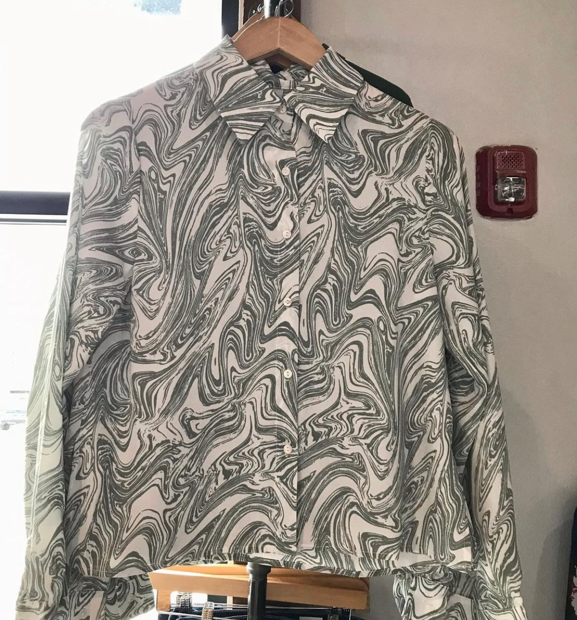 MN Marble Print Button Down-Sage-Long Sleeves-The Funky Zebra Ames-The Funky Zebra Ames, Women's Fashion Boutique in Ames, Iowa