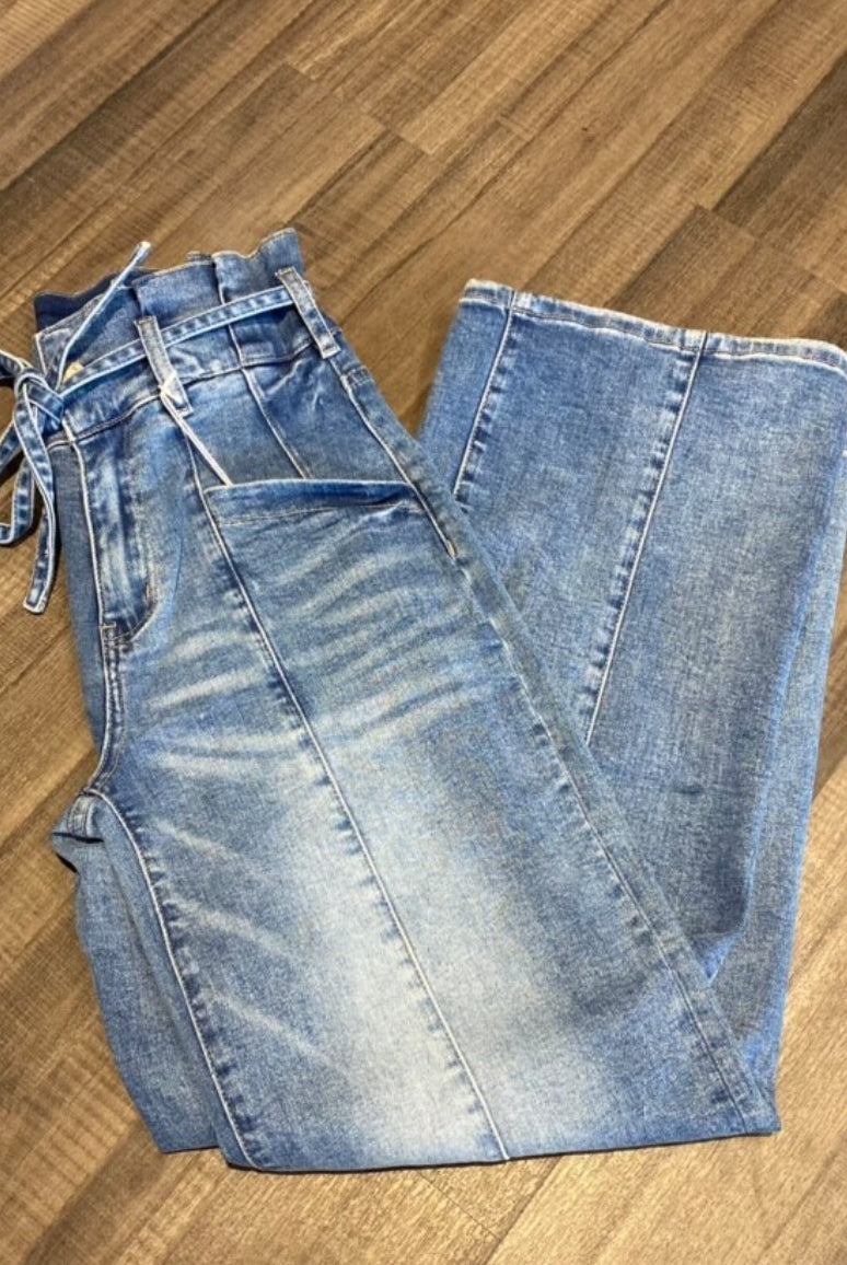 MN Retro Blue Paperbag Wide Leg-Pants-The Funky Zebra Ames-The Funky Zebra Ames, Women's Fashion Boutique in Ames, Iowa