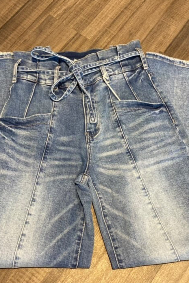 MN Retro Blue Paperbag Wide Leg-Pants-The Funky Zebra Ames-The Funky Zebra Ames, Women's Fashion Boutique in Ames, Iowa