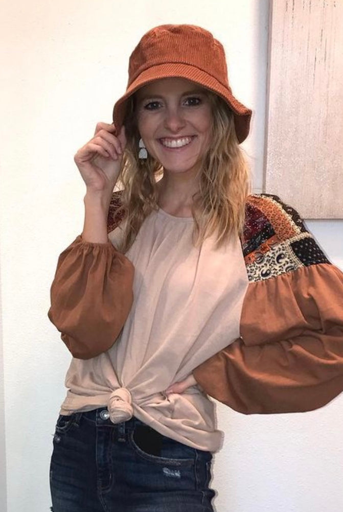 MN Patterned Sleeve Top-Long Sleeves-The Funky Zebra Ames-The Funky Zebra Ames, Women's Fashion Boutique in Ames, Iowa