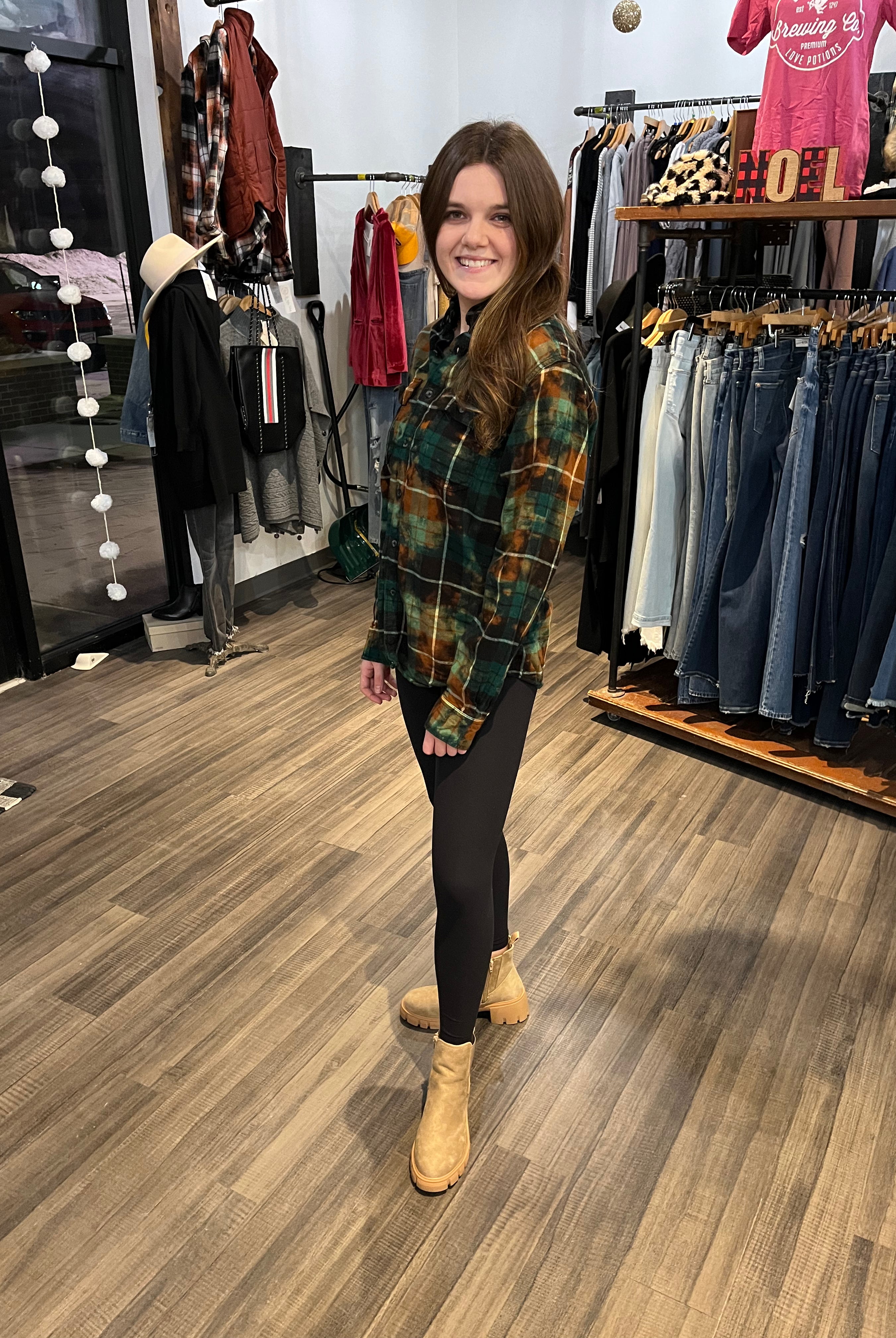 MN Emerald Flannel-Long Sleeves-Whiskey Wrangler-The Funky Zebra Ames, Women's Fashion Boutique in Ames, Iowa