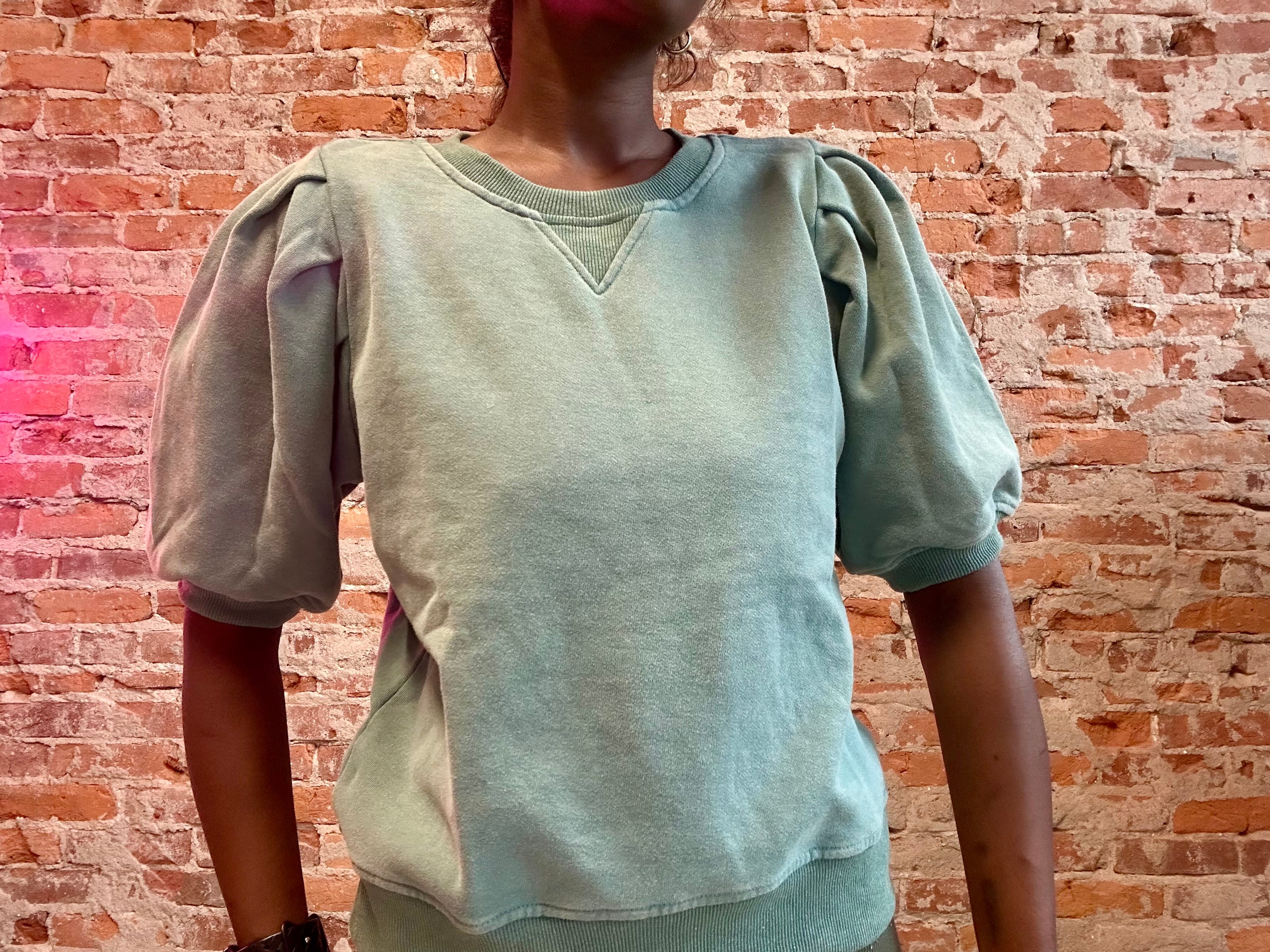 Lydia Pleated Short Sleeve Sweatshirt-Sweaters-Hem & Thread-The Funky Zebra Ames, Women's Fashion Boutique in Ames, Iowa