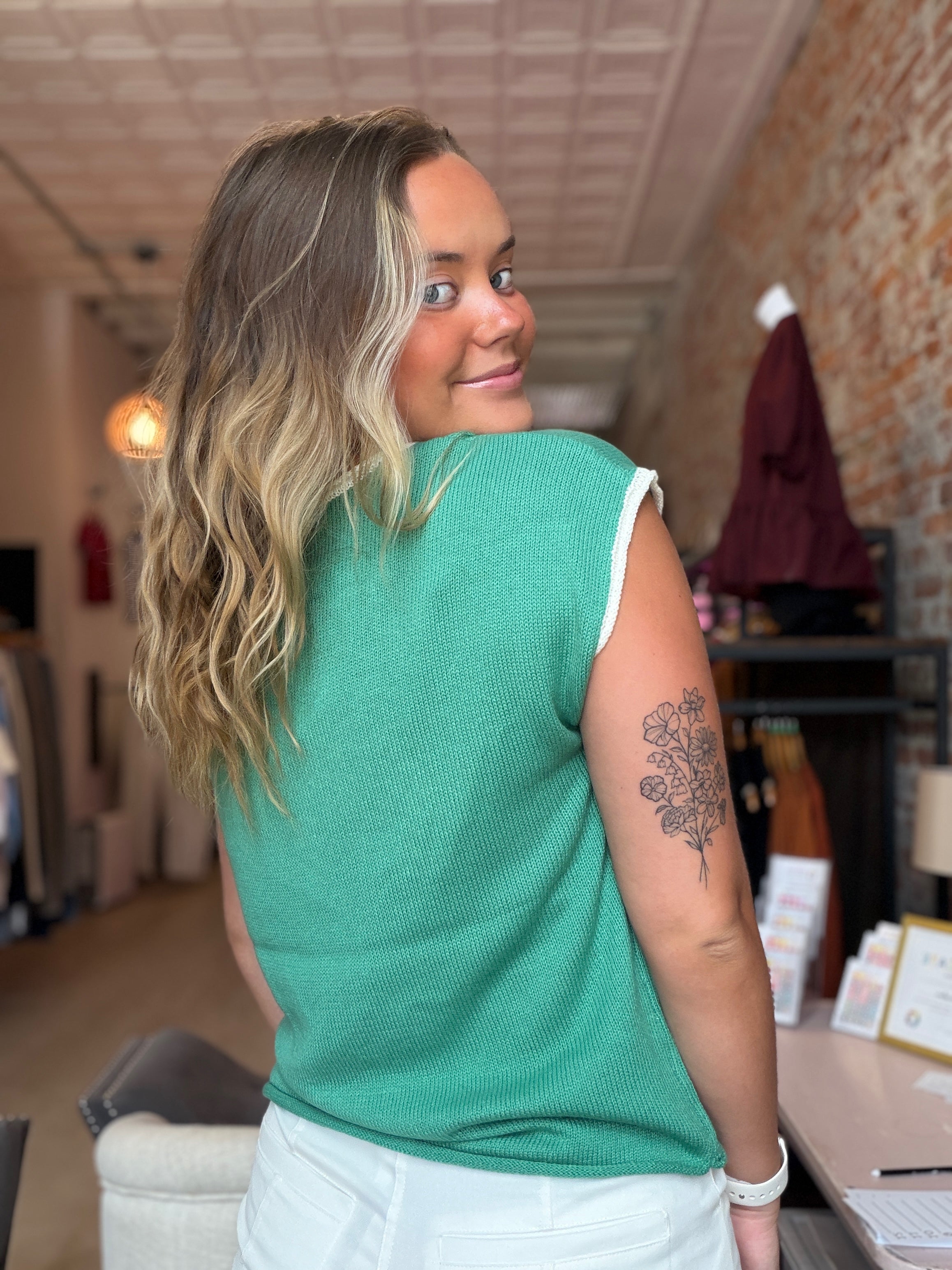 Sarah Center Button Detailed Sweater-top-Staccato-The Funky Zebra Ames, Women's Fashion Boutique in Ames, Iowa