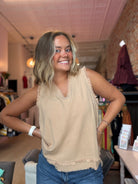 Serena Sleeveless Gauze Fringe Top-La Miel-The Funky Zebra Ames, Women's Fashion Boutique in Ames, Iowa