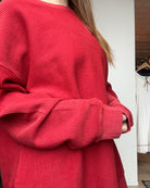 Crimson Rounded Bottom Cozy Cord Crew-Moon Ryder-The Funky Zebra Ames, Women's Fashion Boutique in Ames, Iowa