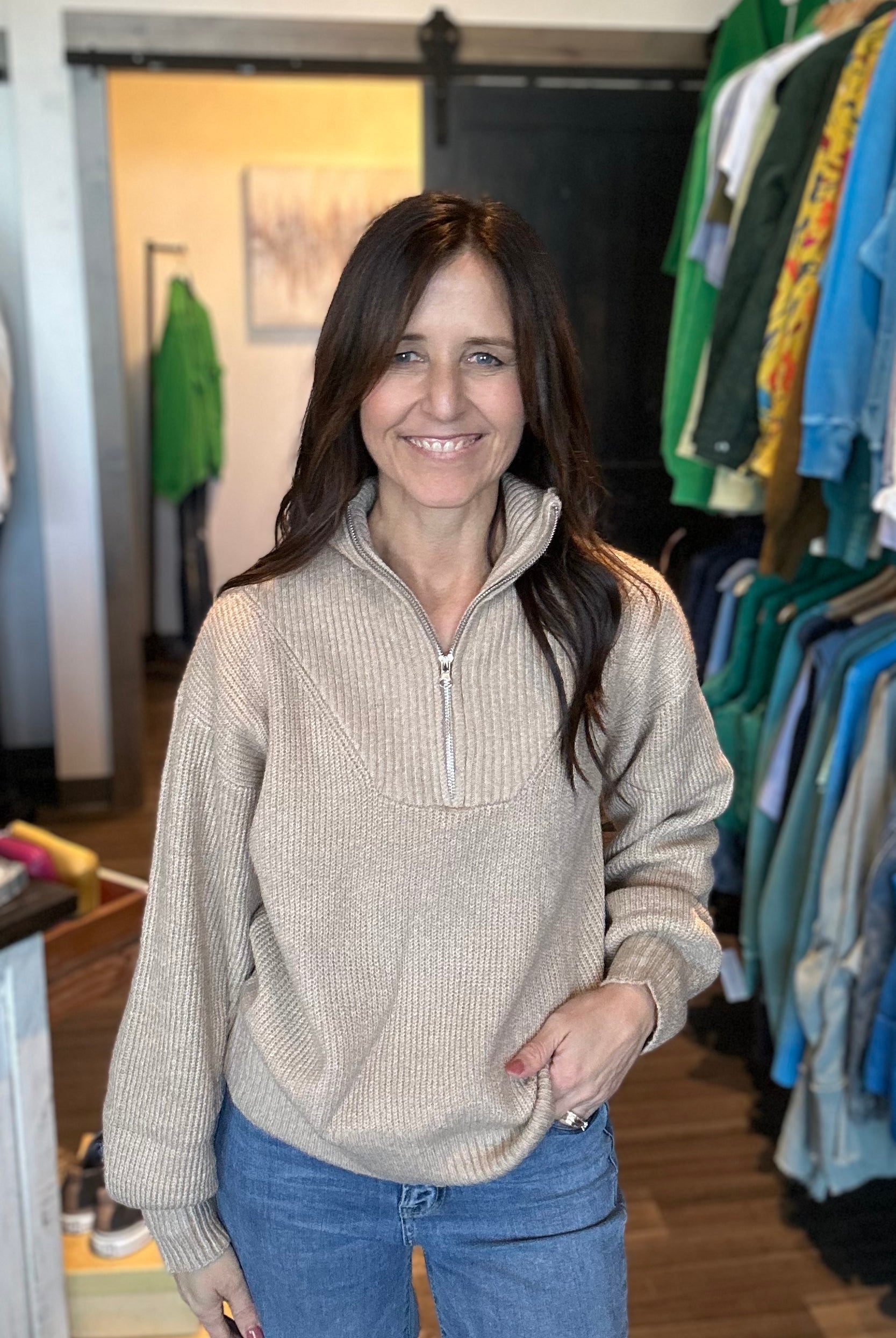 Marnie Half Zip Sweater-Sweaters-Freezia-The Funky Zebra Ames, Women's Fashion Boutique in Ames, Iowa