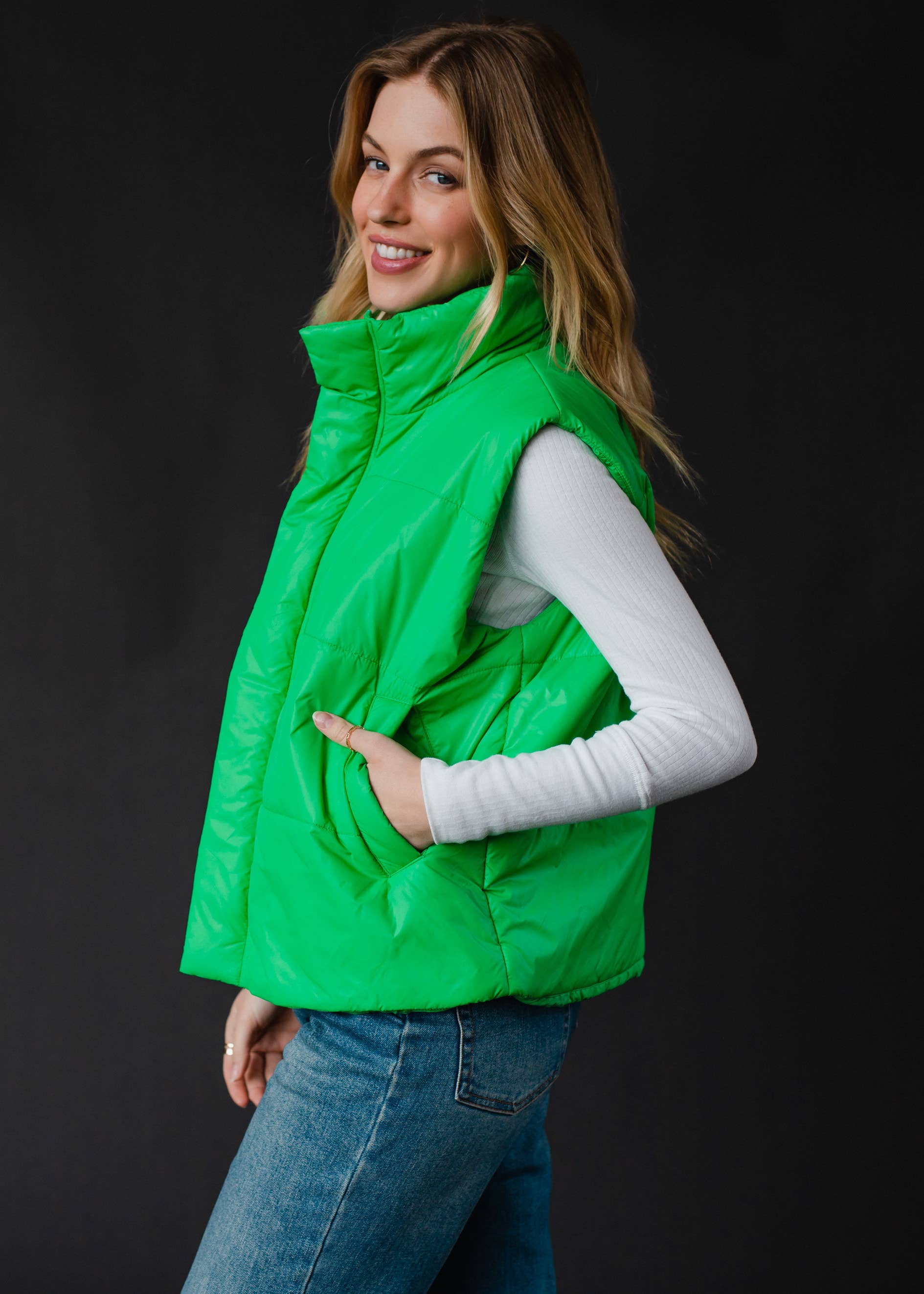 Bright Green Vest-Panache Apparel Co.-The Funky Zebra Ames, Women's Fashion Boutique in Ames, Iowa