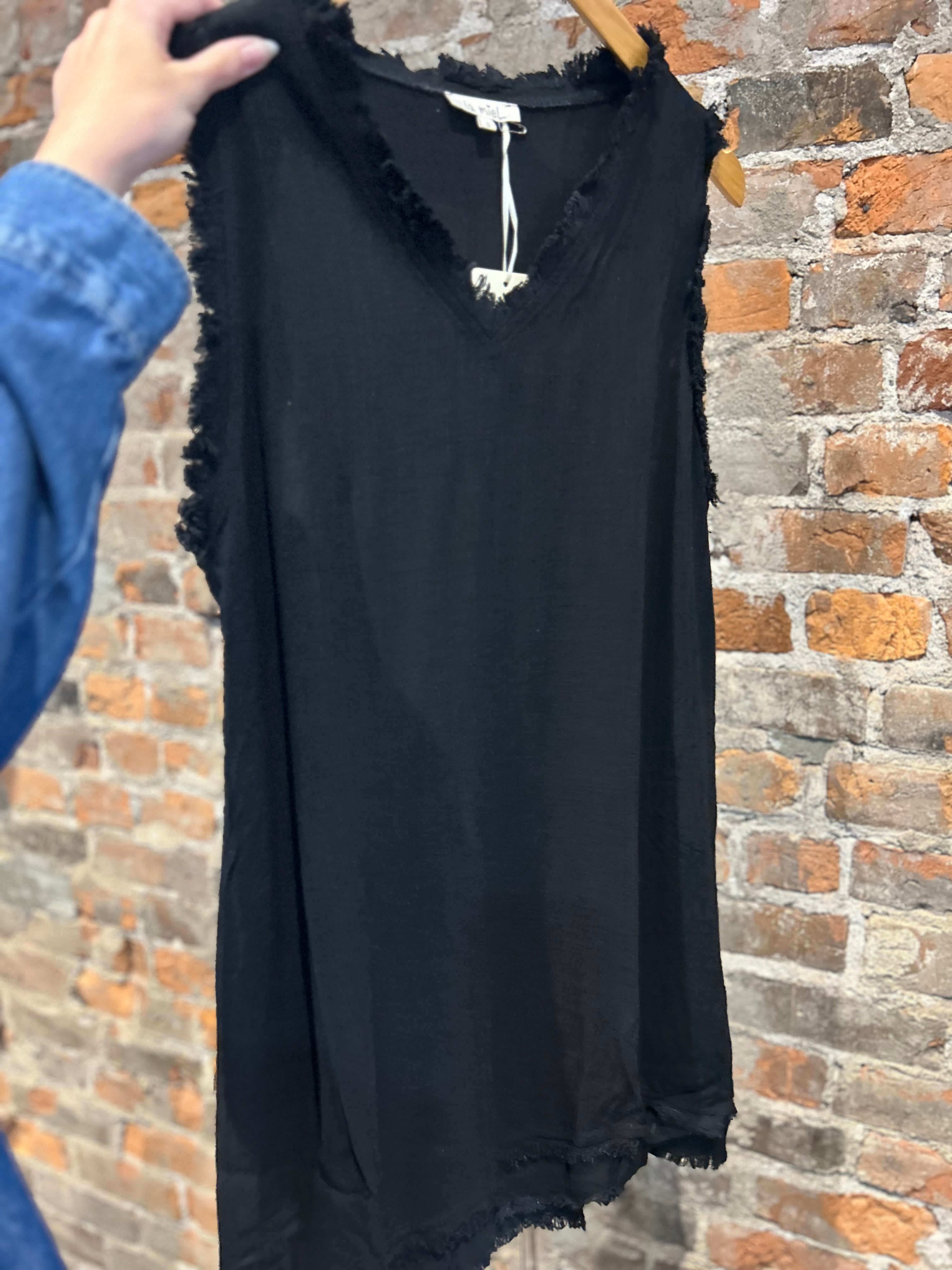 Charlie V Neck Raw Edge Dress-The Funky Zebra Ames-The Funky Zebra Ames, Women's Fashion Boutique in Ames, Iowa