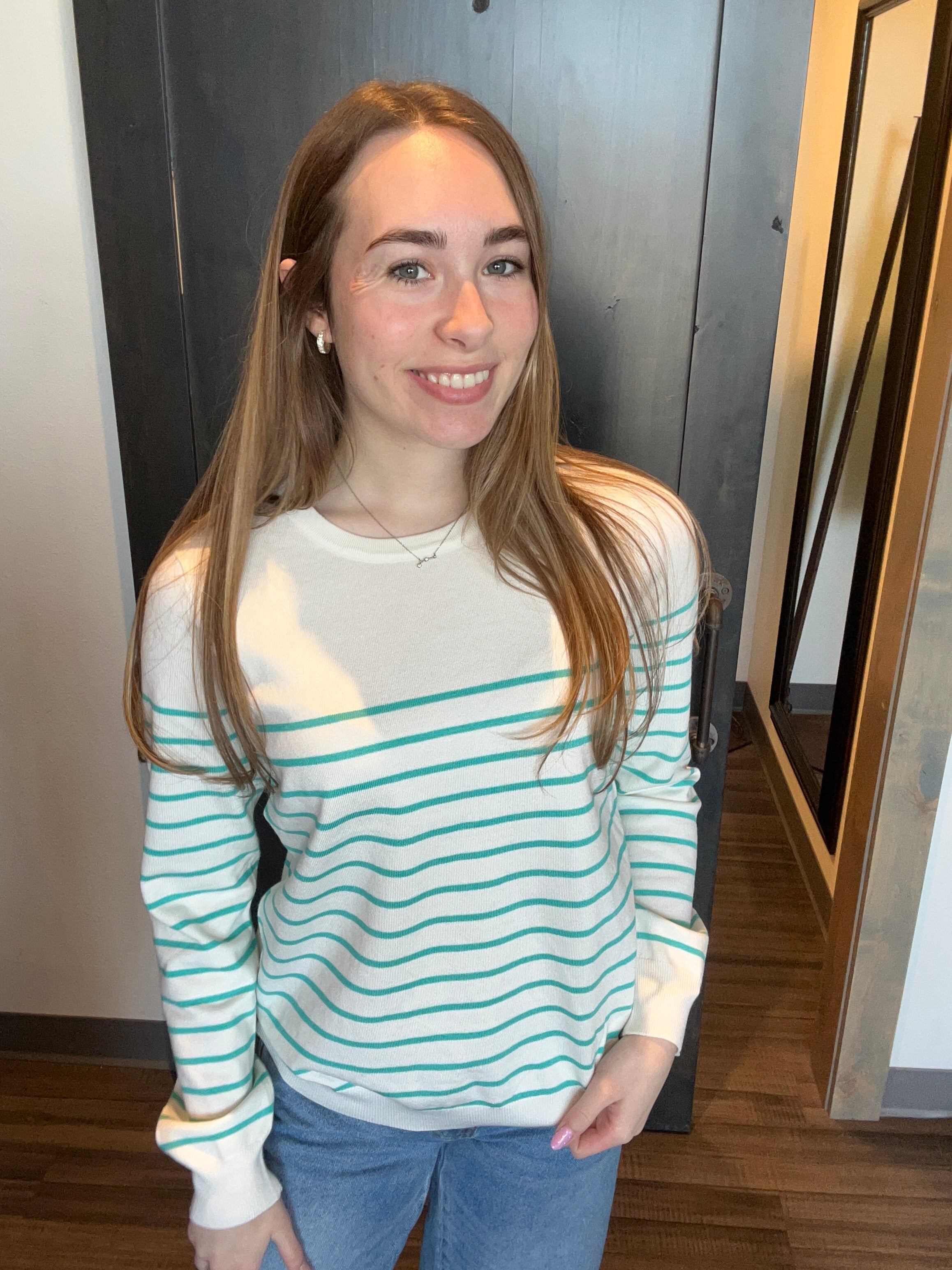 Annie Mint Striped Sweater-Sweaters-Staccato-The Funky Zebra Ames, Women's Fashion Boutique in Ames, Iowa