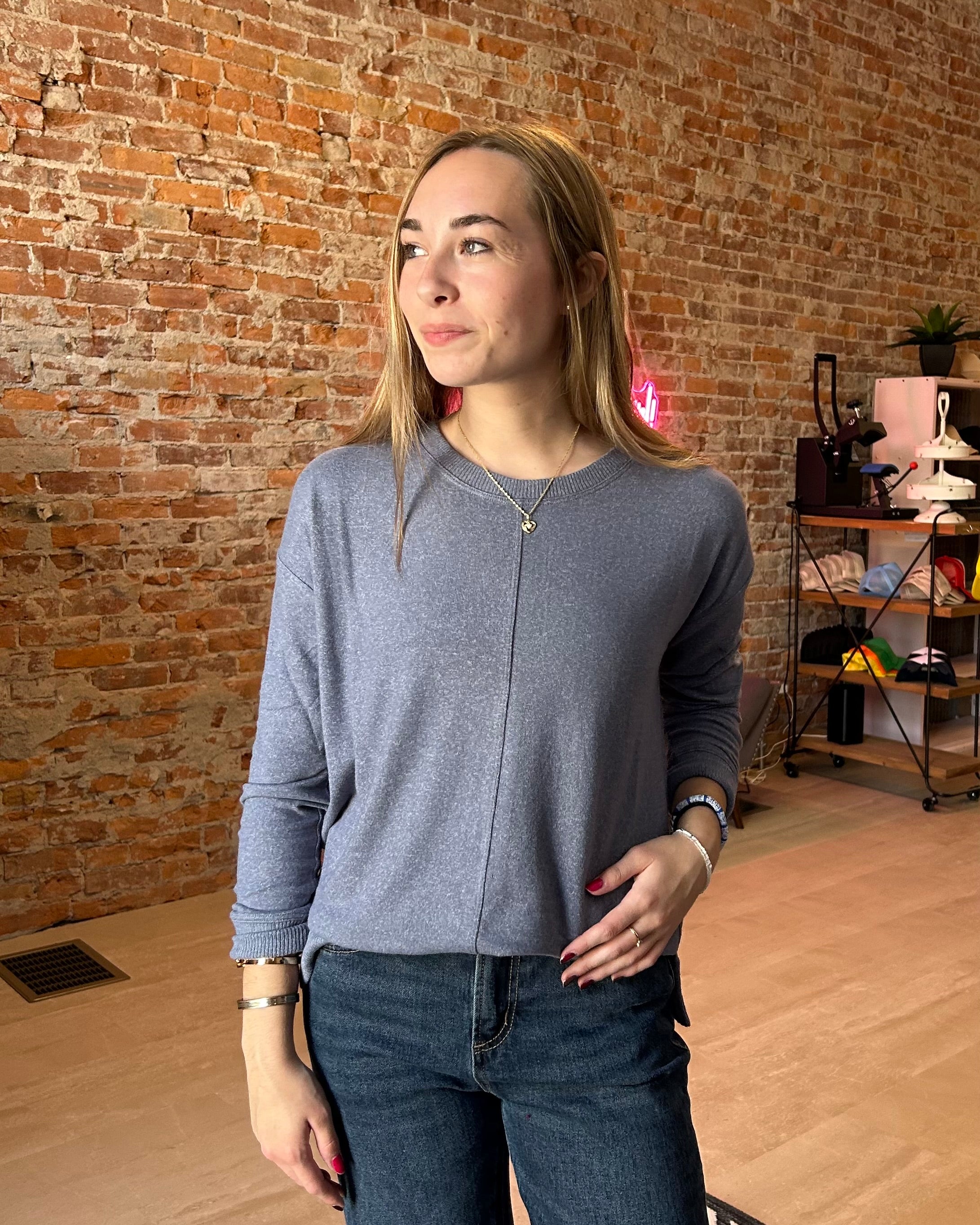 Marlys Round Neck Pullover-Long Sleeves-Be Cool-The Funky Zebra Ames, Women's Fashion Boutique in Ames, Iowa