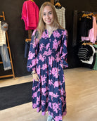 Ginni Navy Floral Dress-Dresses-Jodifl-The Funky Zebra Ames, Women's Fashion Boutique in Ames, Iowa
