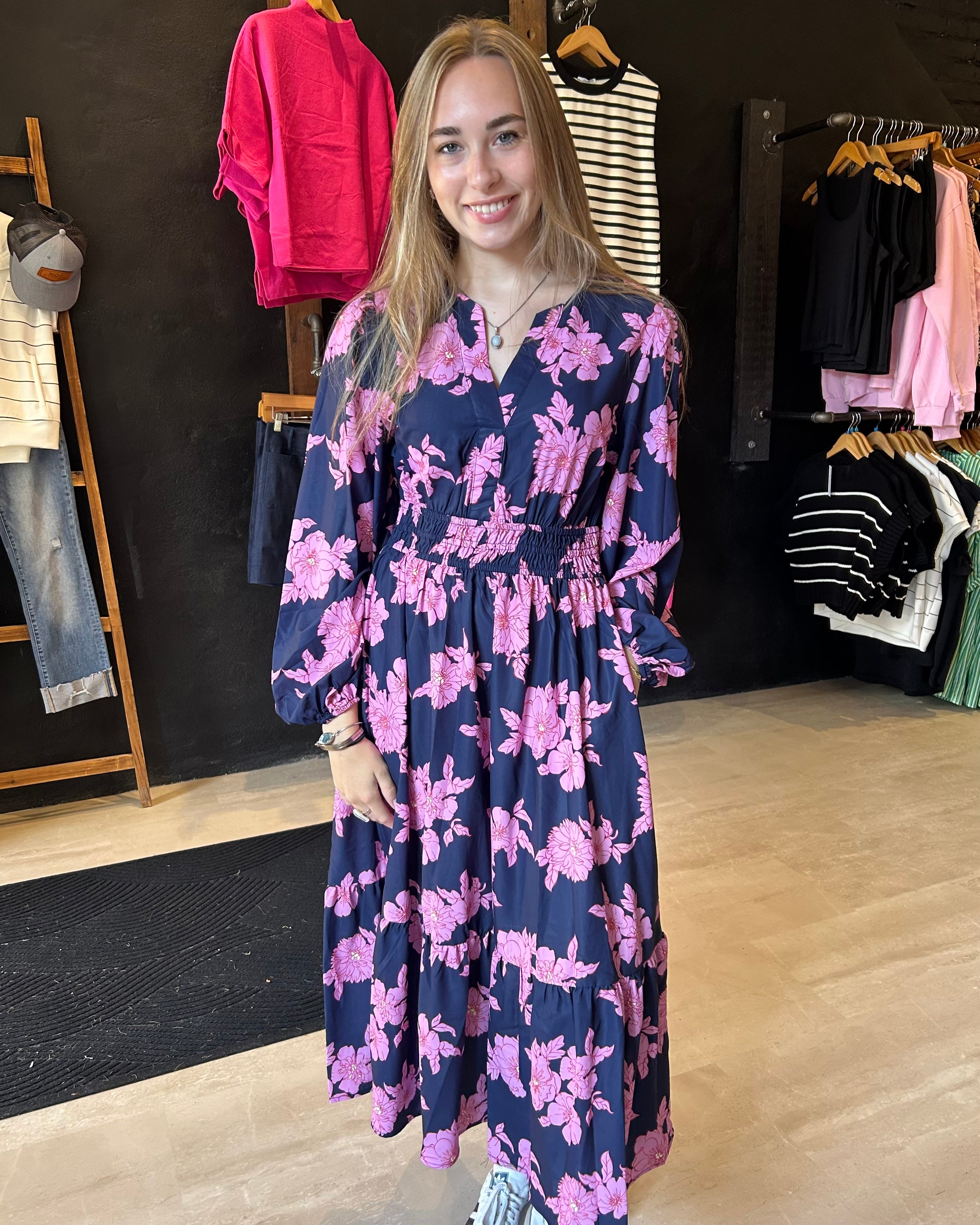 Ginni Navy Floral Dress-Dresses-Jodifl-The Funky Zebra Ames, Women's Fashion Boutique in Ames, Iowa