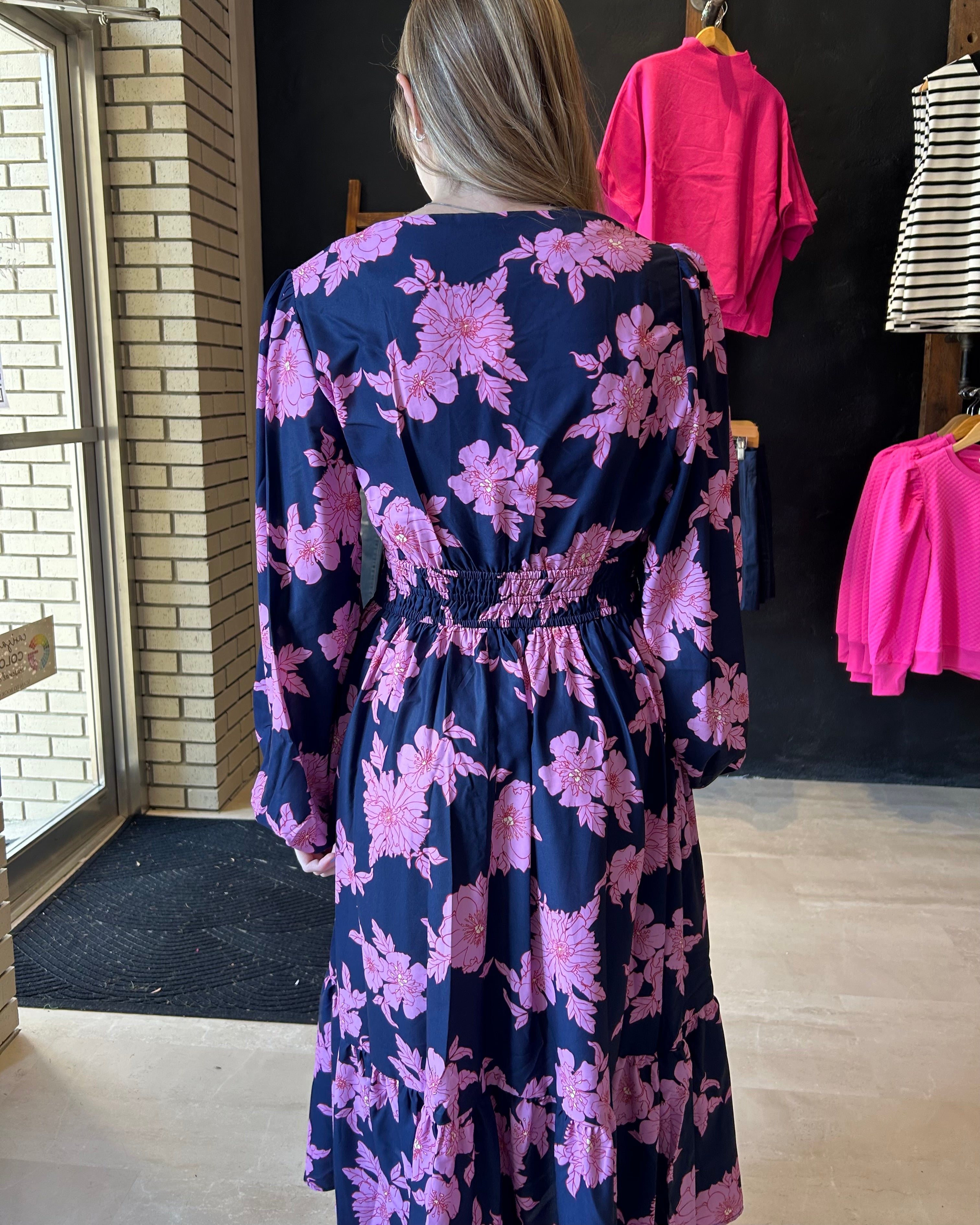 Ginni Navy Floral Dress-Dresses-Jodifl-The Funky Zebra Ames, Women's Fashion Boutique in Ames, Iowa