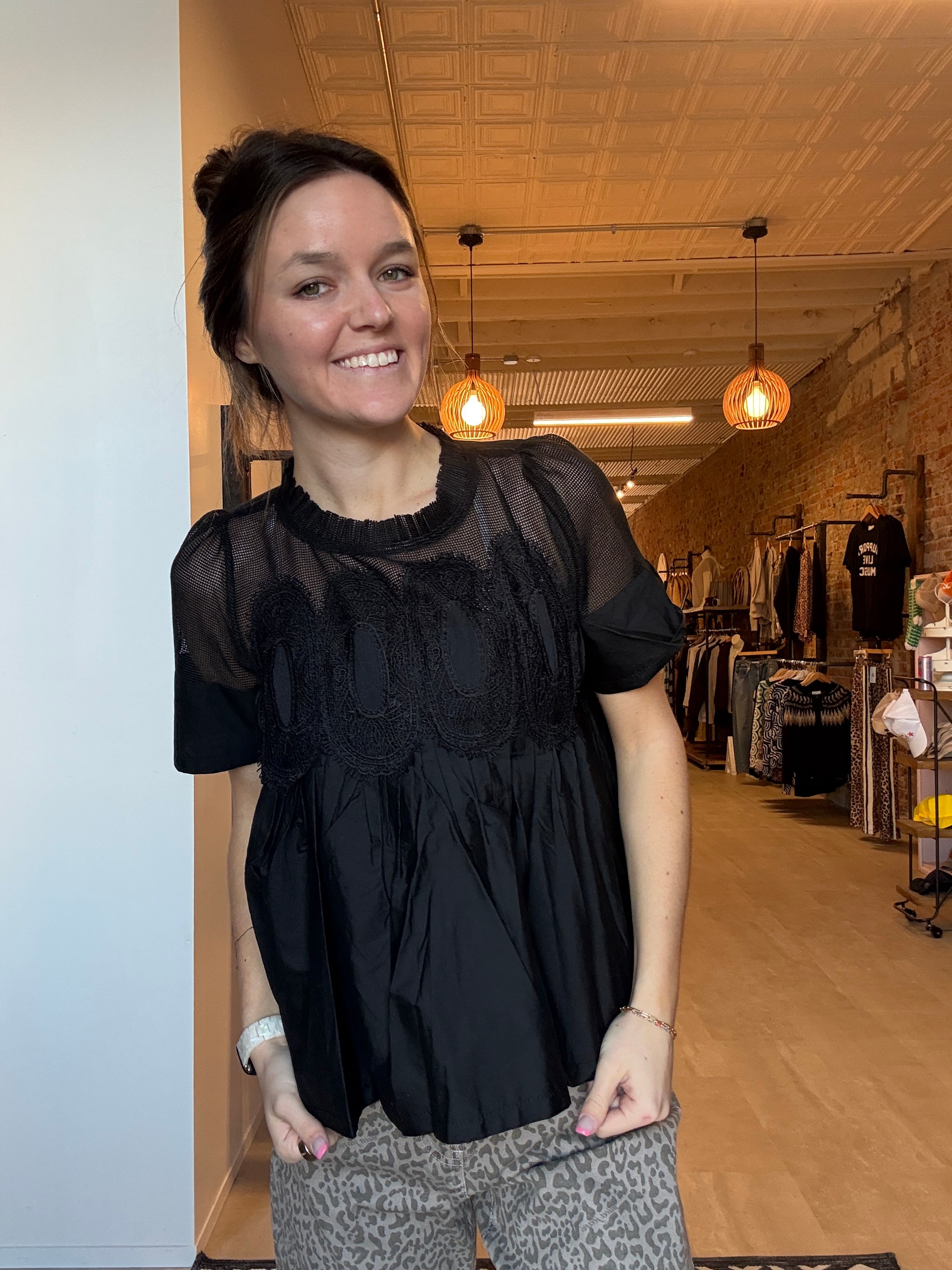 Zoey Black Mesh Puff Sleeve Top-Short Sleeves-fate-The Funky Zebra Ames, Women's Fashion Boutique in Ames, Iowa