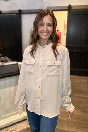 Loni Silky Button Up-Long Sleeve Top-Kori-The Funky Zebra Ames, Women's Fashion Boutique in Ames, Iowa
