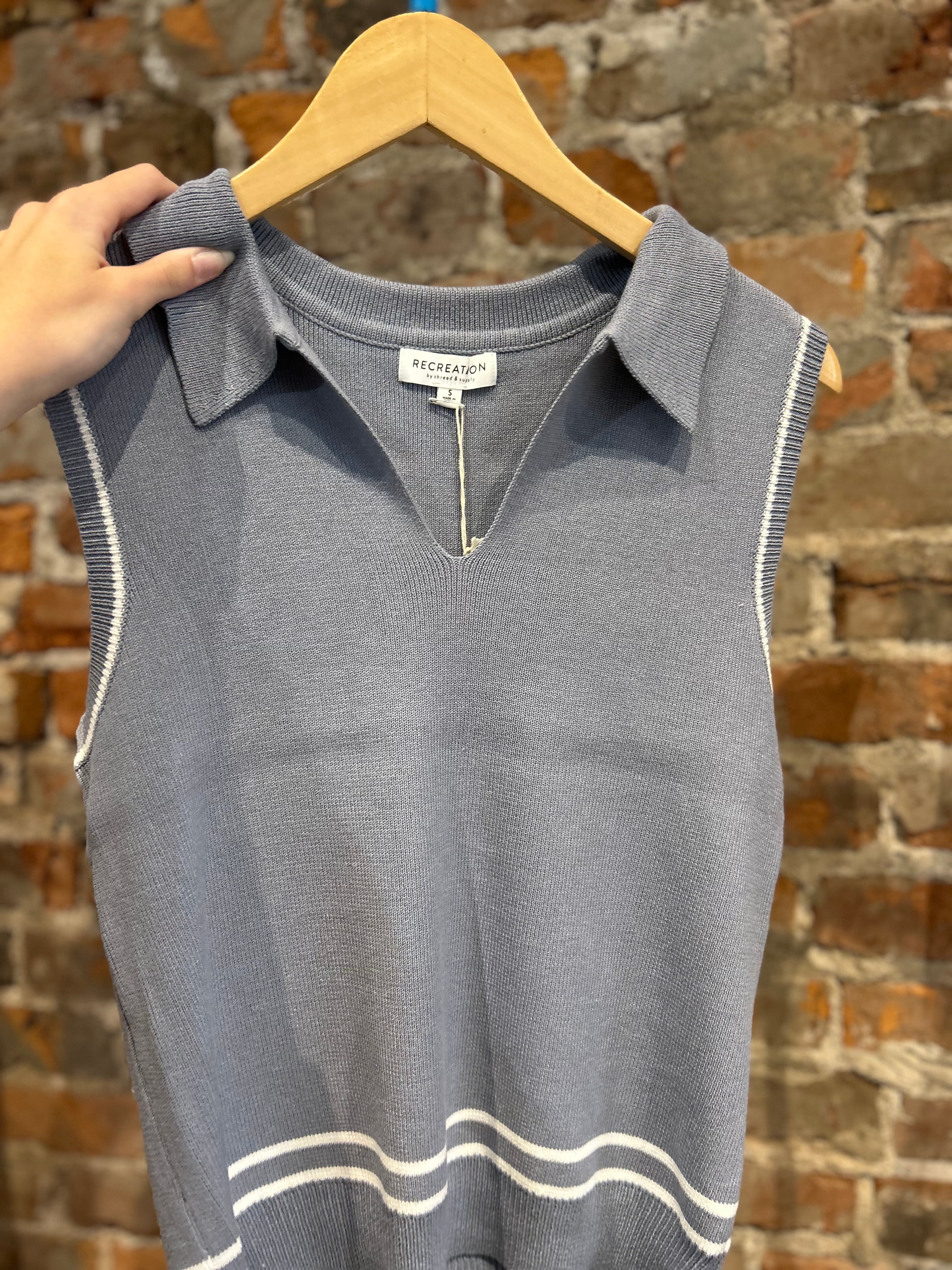 Maggie Blue Sleeveless Collar Sweater-The Funky Zebra Ames-The Funky Zebra Ames, Women's Fashion Boutique in Ames, Iowa