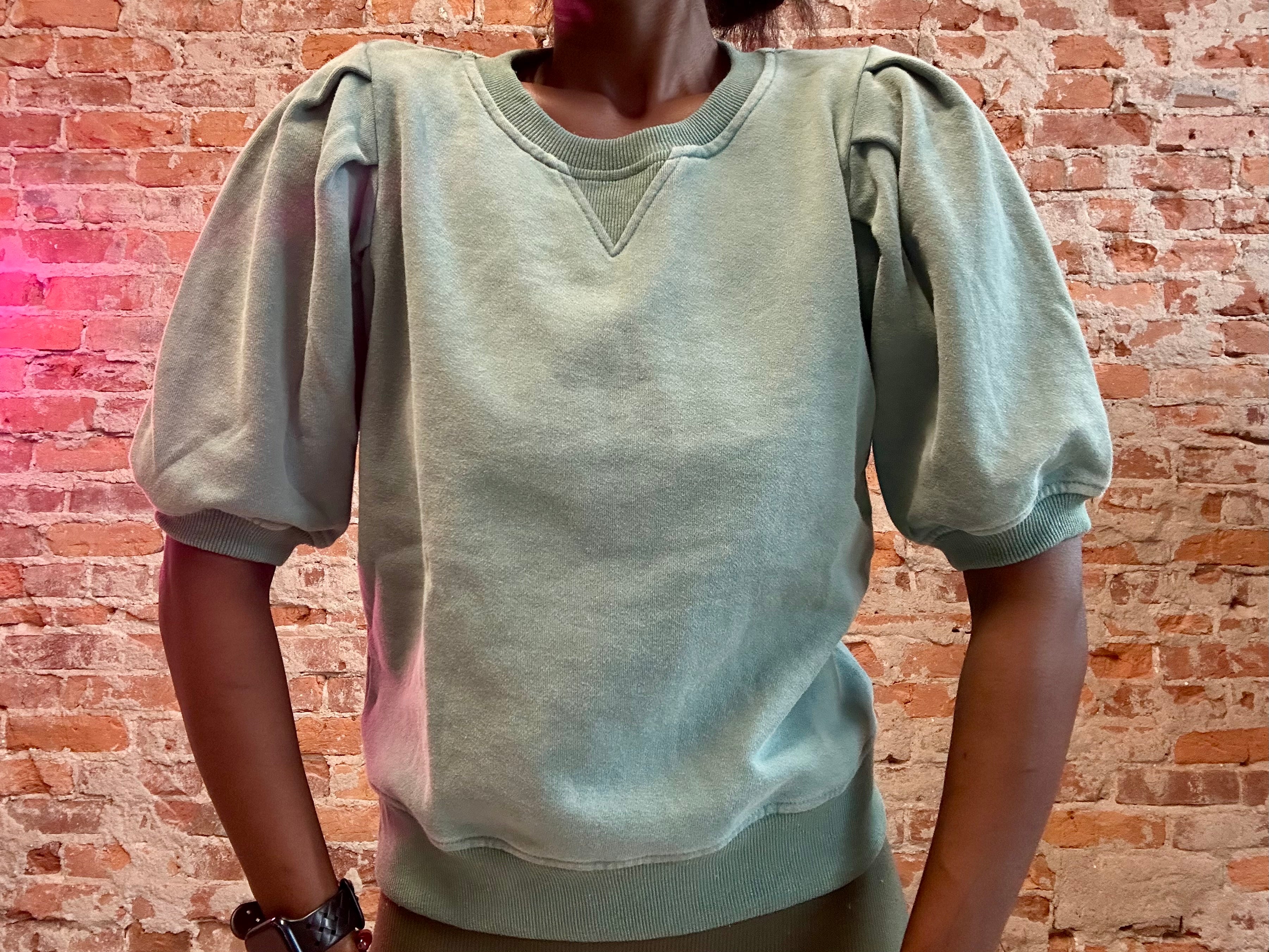 Lydia Pleated Short Sleeve Sweatshirt-Sweaters-Hem & Thread-The Funky Zebra Ames, Women's Fashion Boutique in Ames, Iowa