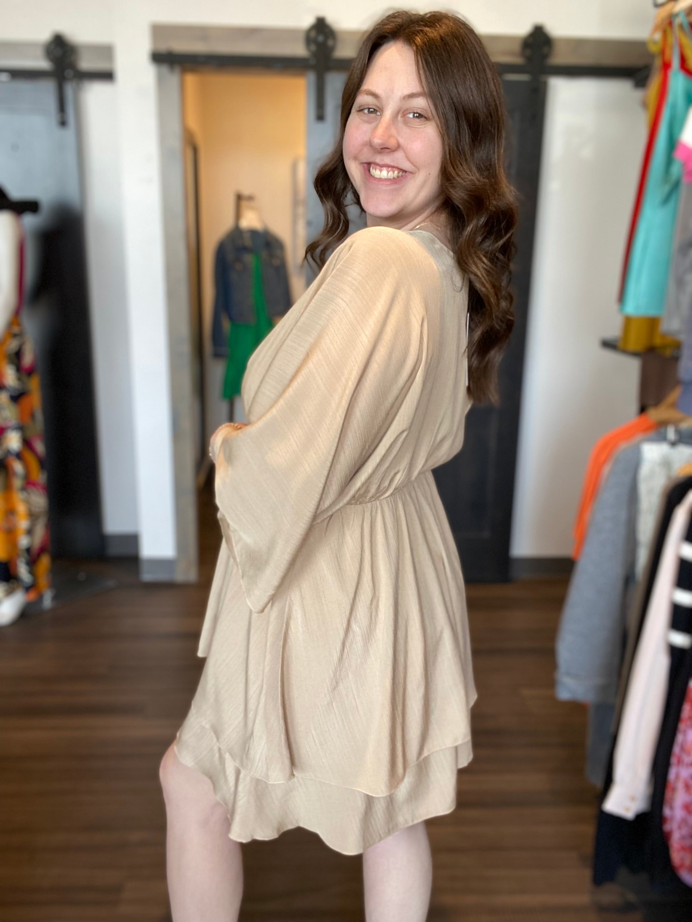 Hailey Beige Dress-Dresses-Molly Bracken-The Funky Zebra Ames, Women's Fashion Boutique in Ames, Iowa