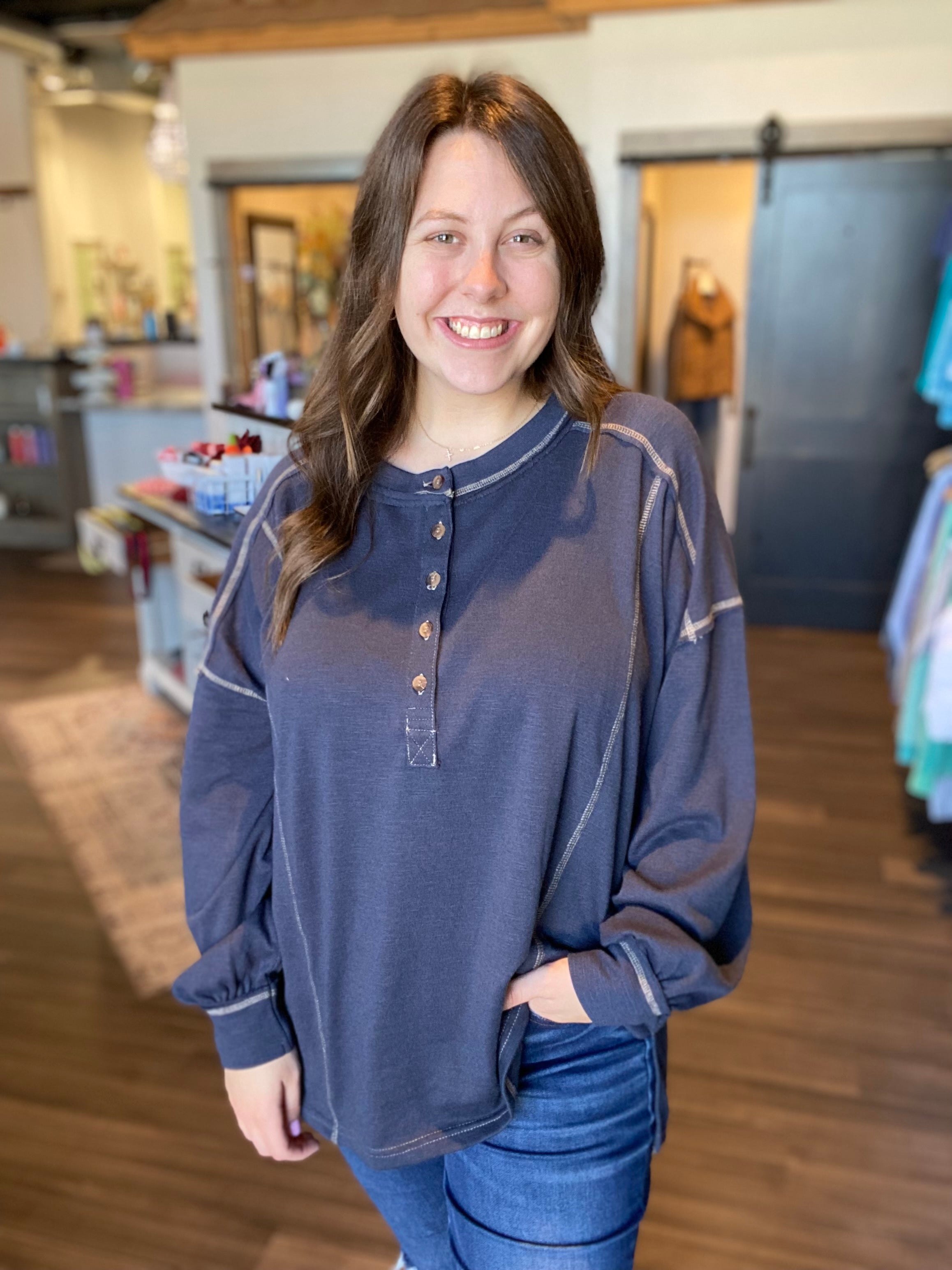 Marla Colorblock Henley-Blu Pepper-The Funky Zebra Ames, Women's Fashion Boutique in Ames, Iowa