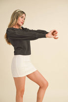 STRIPE TEXTURE PUFF SLEEVE SWEATER-Long Sleeves-&MERCI-The Funky Zebra Ames, Women's Fashion Boutique in Ames, Iowa