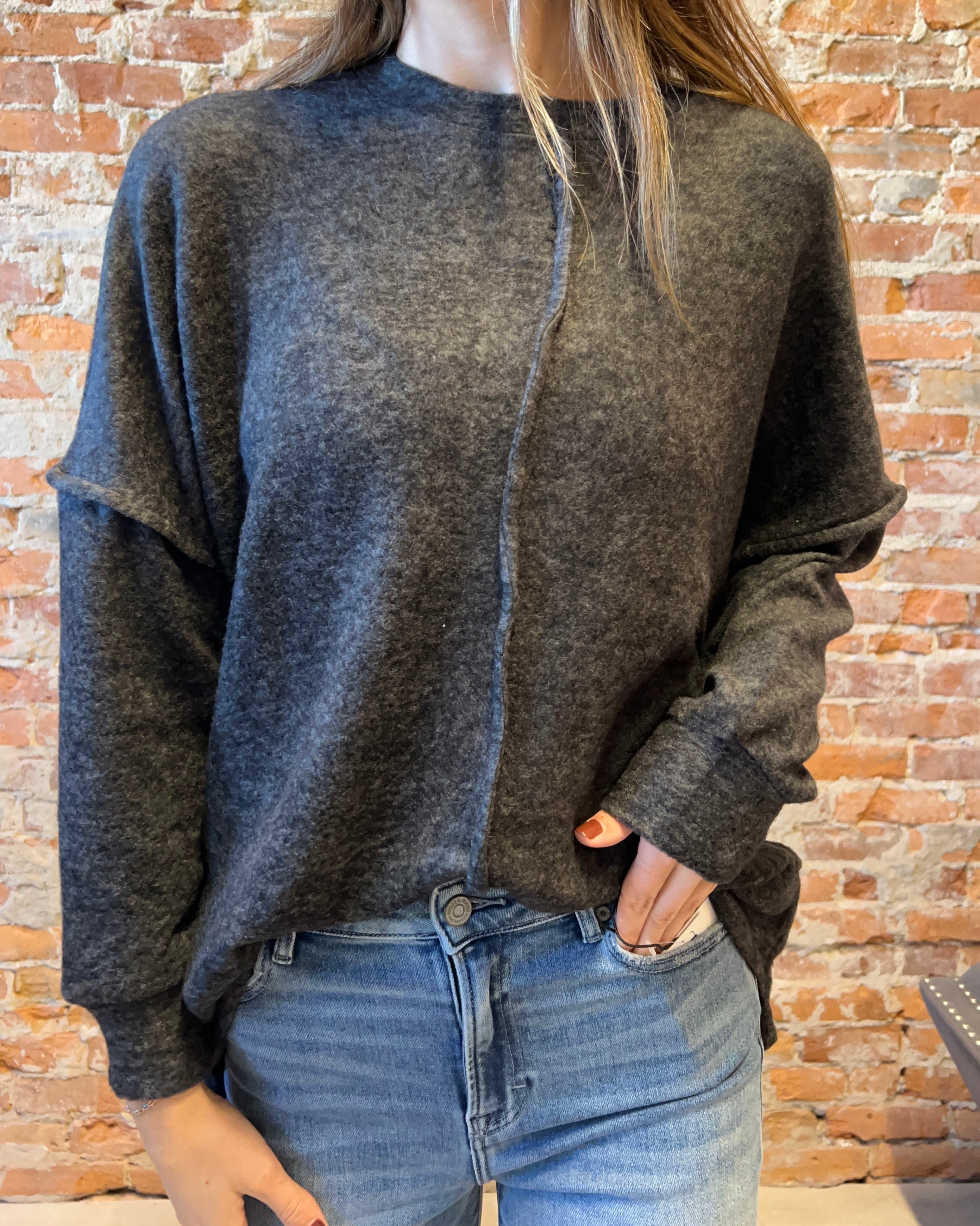 Sierra Brushed Melange Sweater-Sweaters-Zenana-The Funky Zebra Ames, Women's Fashion Boutique in Ames, Iowa